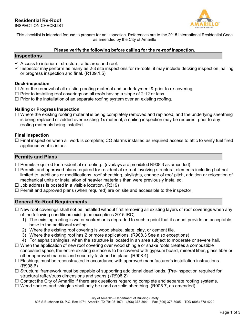 Inspection Checklist