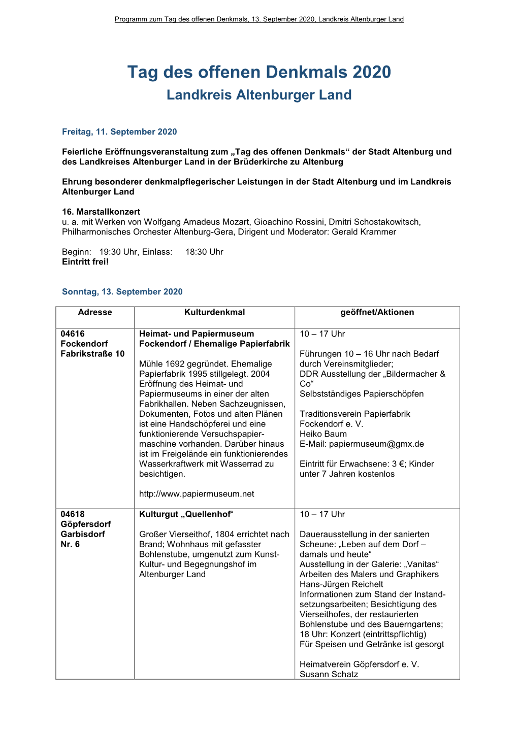 Tag Des Offenen Denkmals 2020