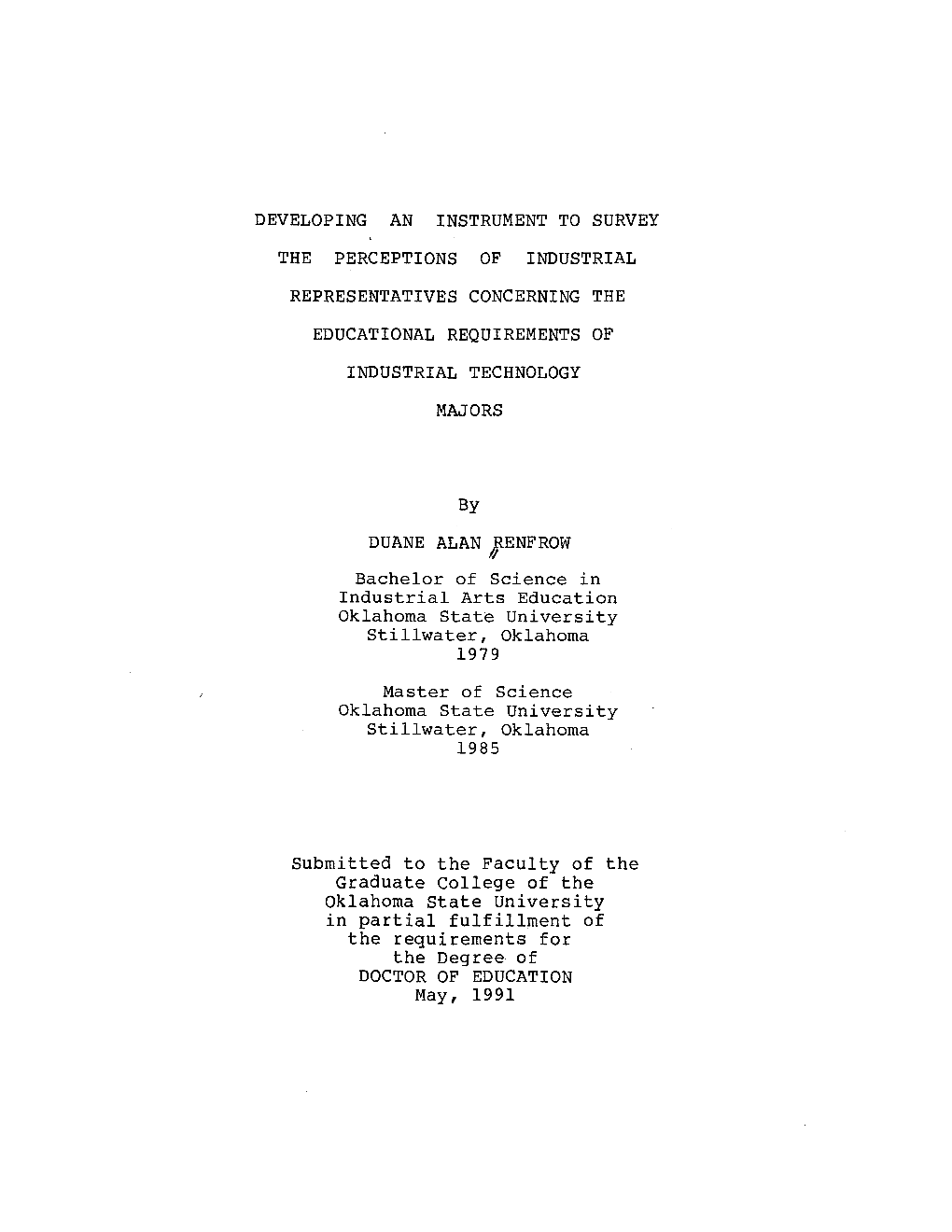 Developing an Instrument to Survey the Perceptions of Industrial Representatives Concerning the Educational Requirements of Industrial Technology Majors