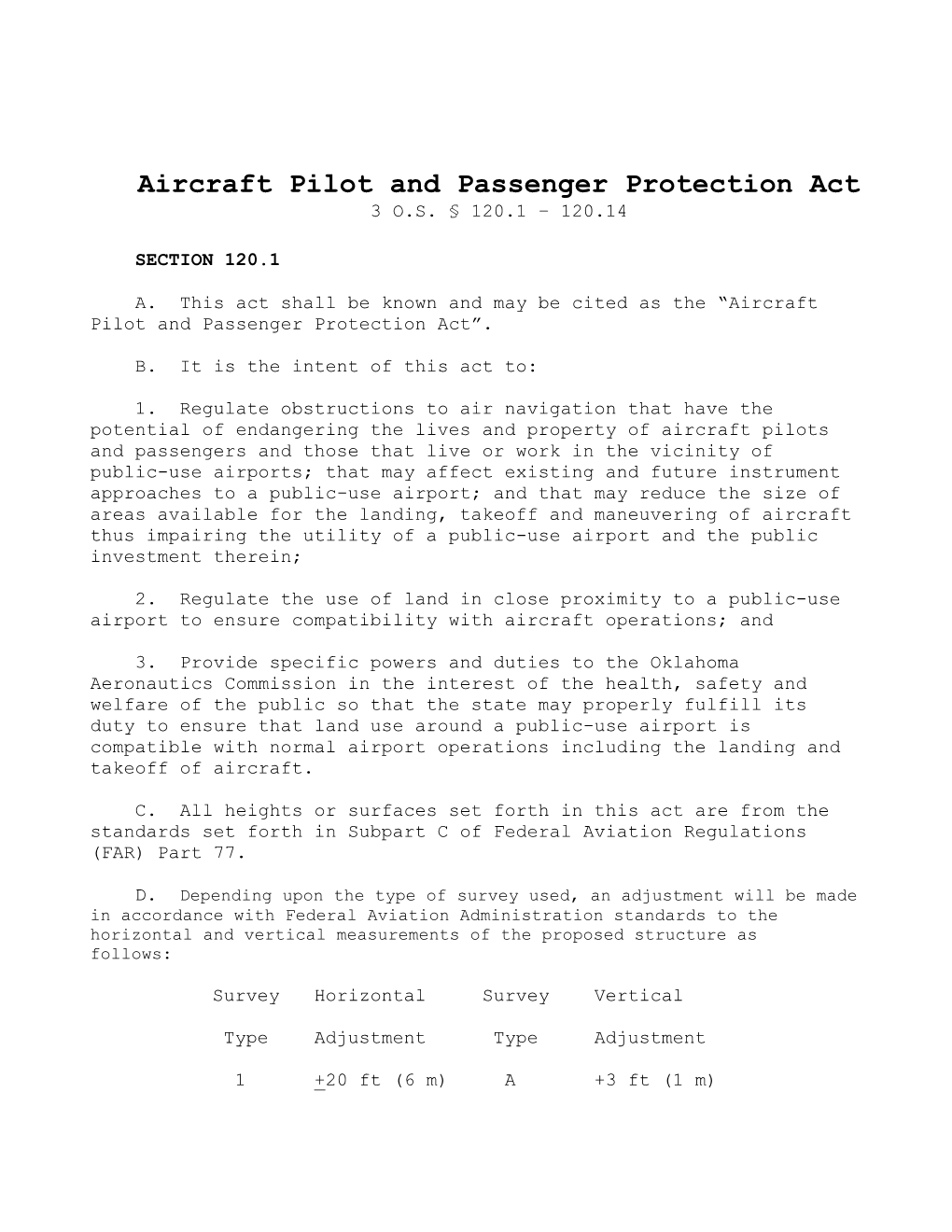 Aircraft Pilot and Passenger Protection Act 3 O.S