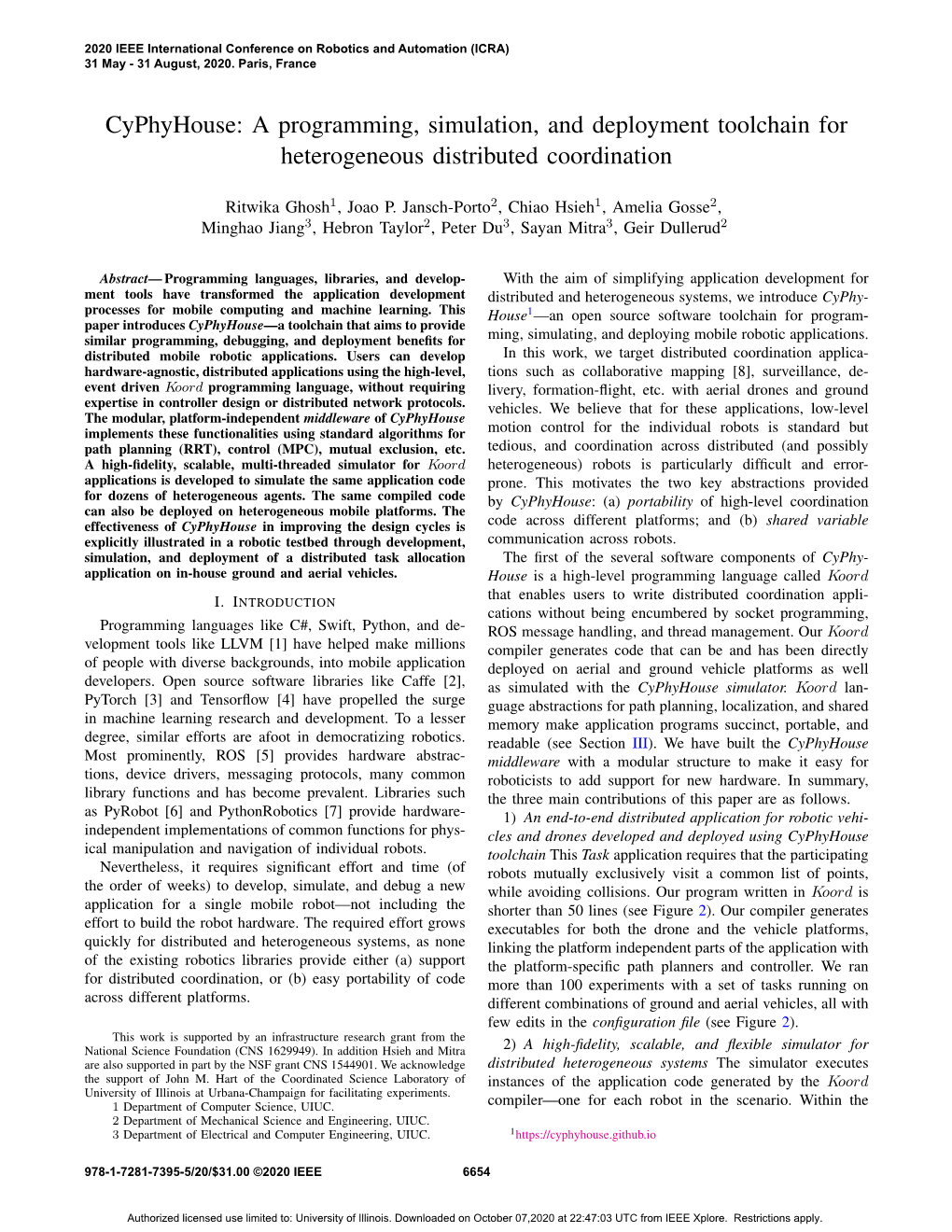 Cyphyhouse: a Programming, Simulation, and Deployment Toolchain for Heterogeneous Distributed Coordination