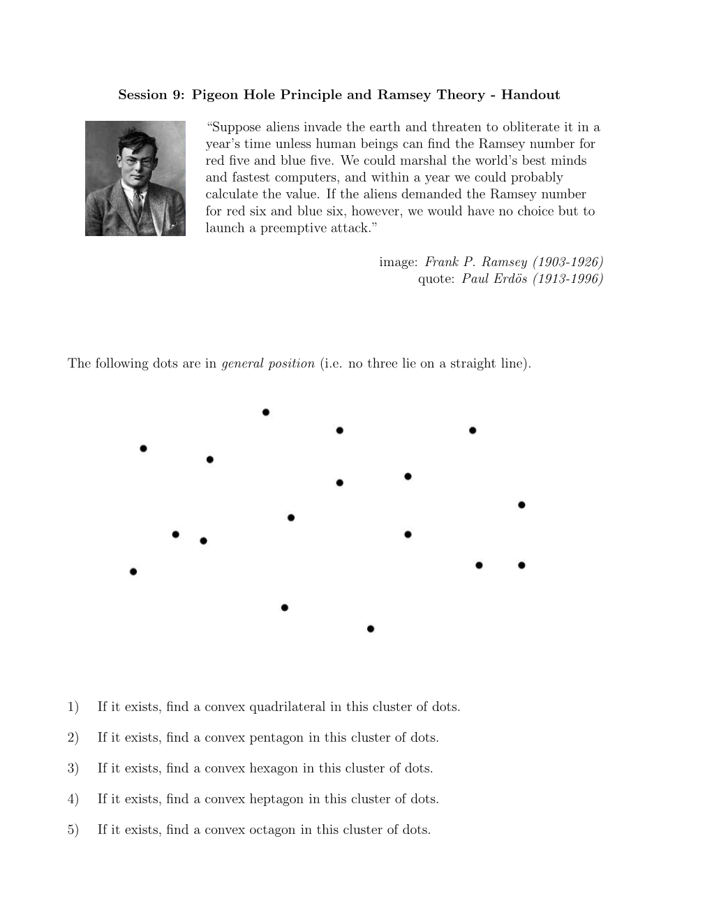 Session 9: Pigeon Hole Principle and Ramsey Theory - Handout