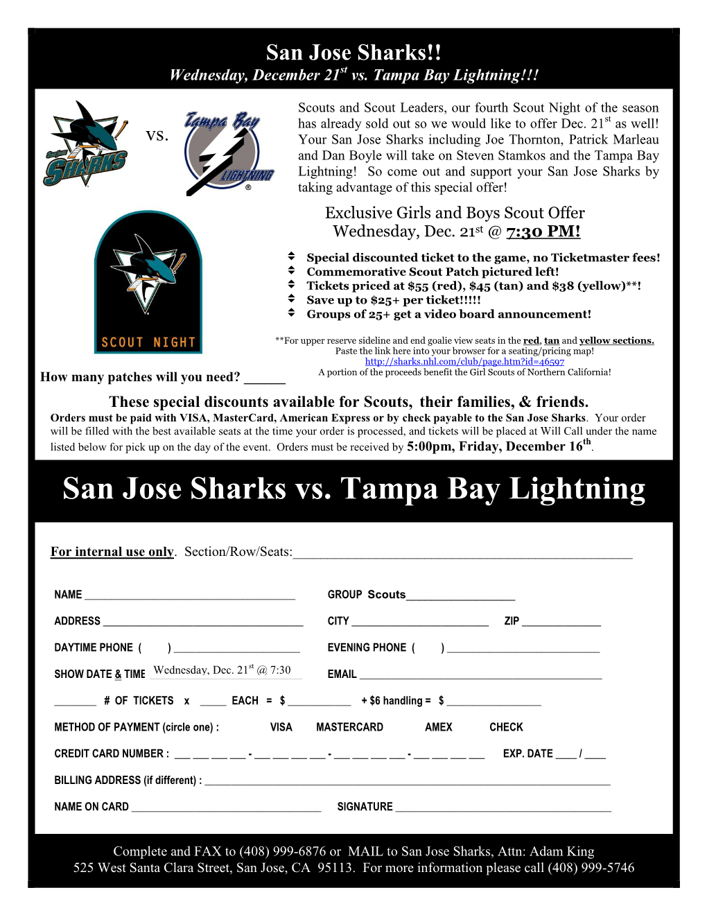 San Jose Sharks Vs. Tampa Bay Lightning