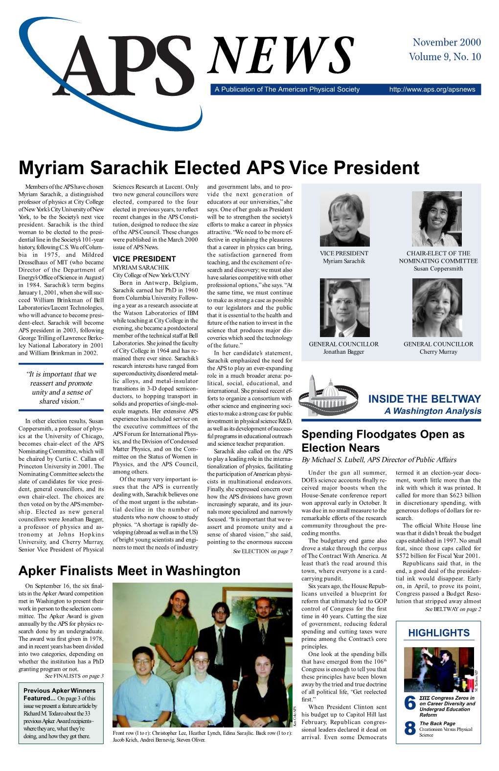 6 8 Myriam Sarachik Elected APS Vice President