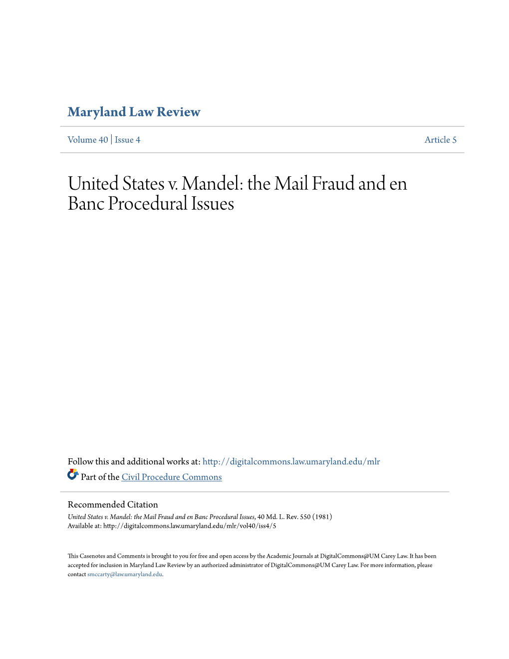 United States V. Mandel: the Mail Fraud and En Banc Procedural Issues
