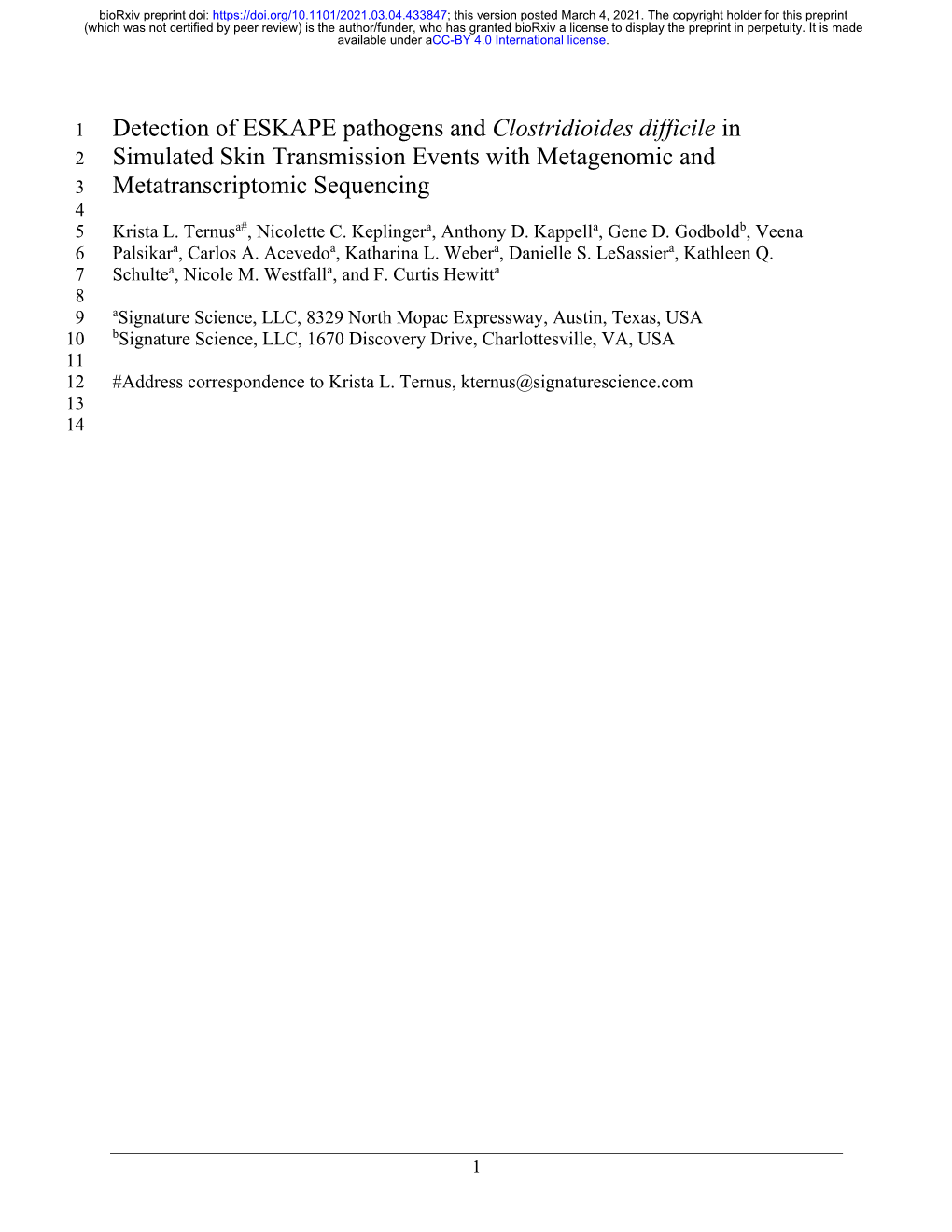 Detection of ESKAPE Pathogens and Clostridioides Difficile in Simulated