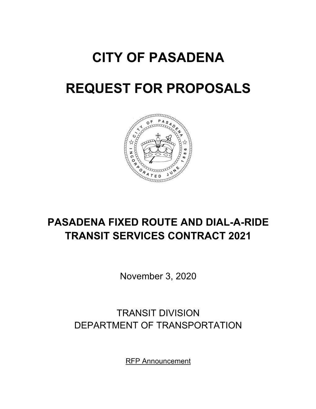 City of Pasadena Request for Proposals (Rfp)