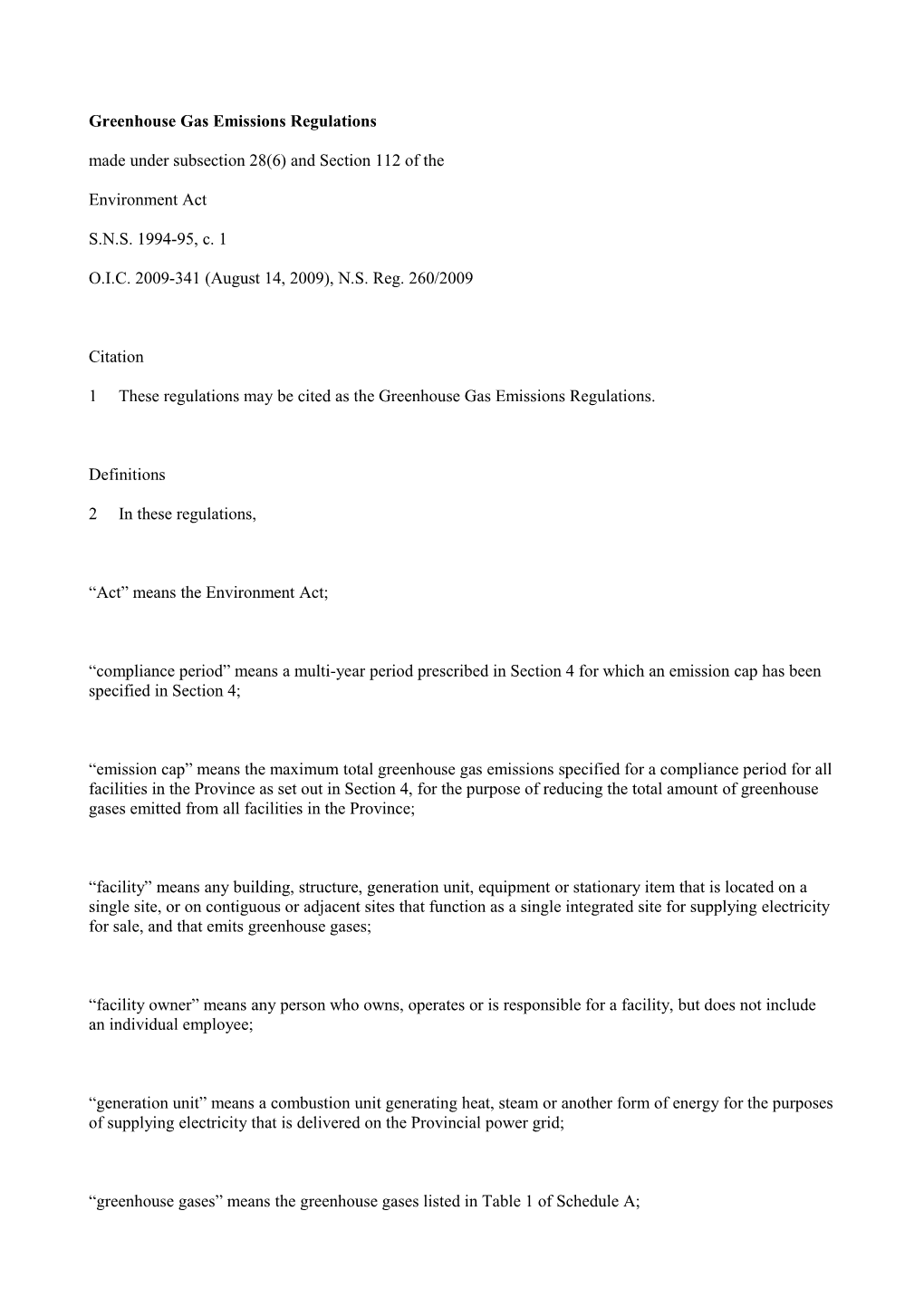 Greenhouse Gas Emissions Regulations