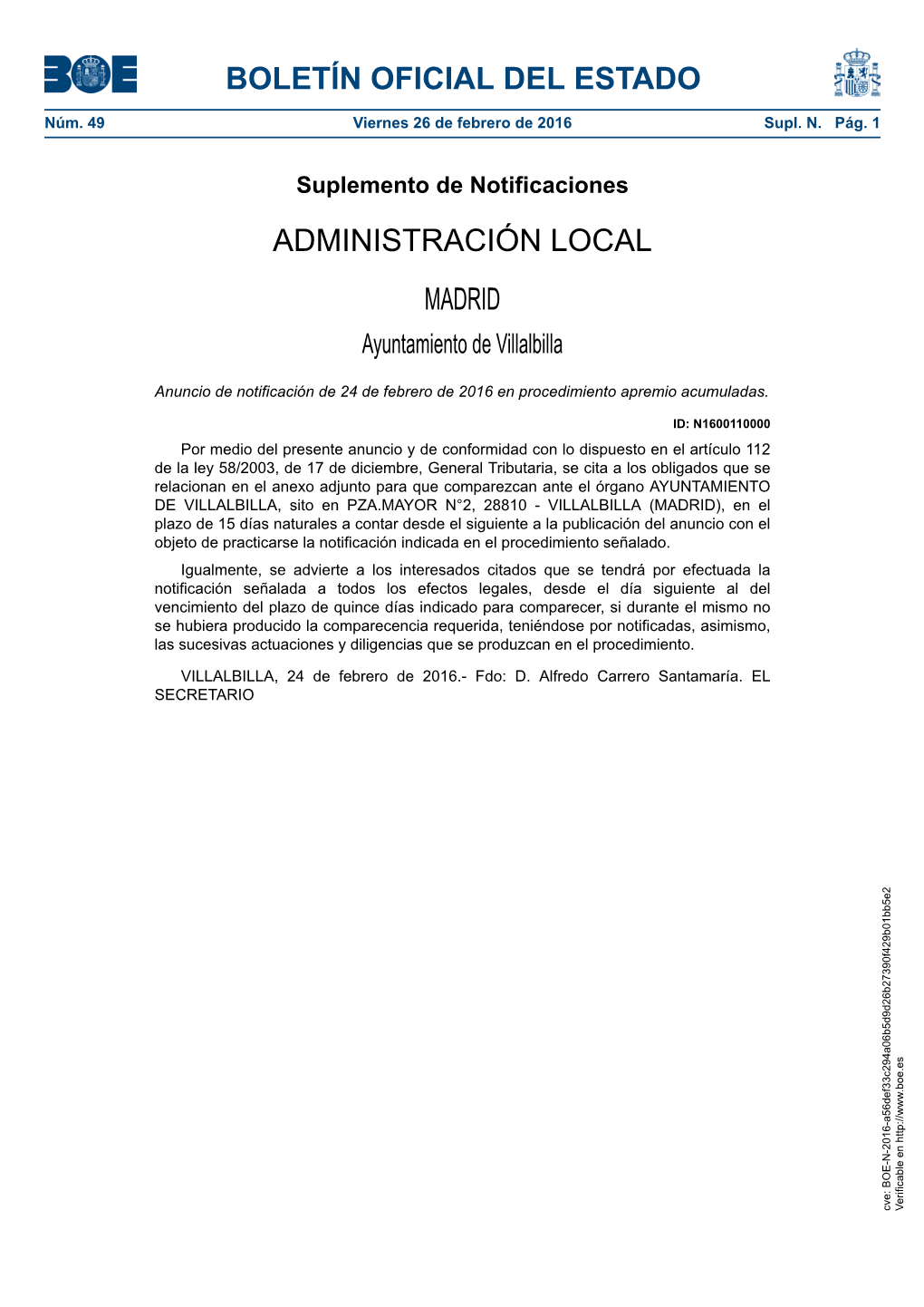 Anuncio De Notificación BOE-N-2016