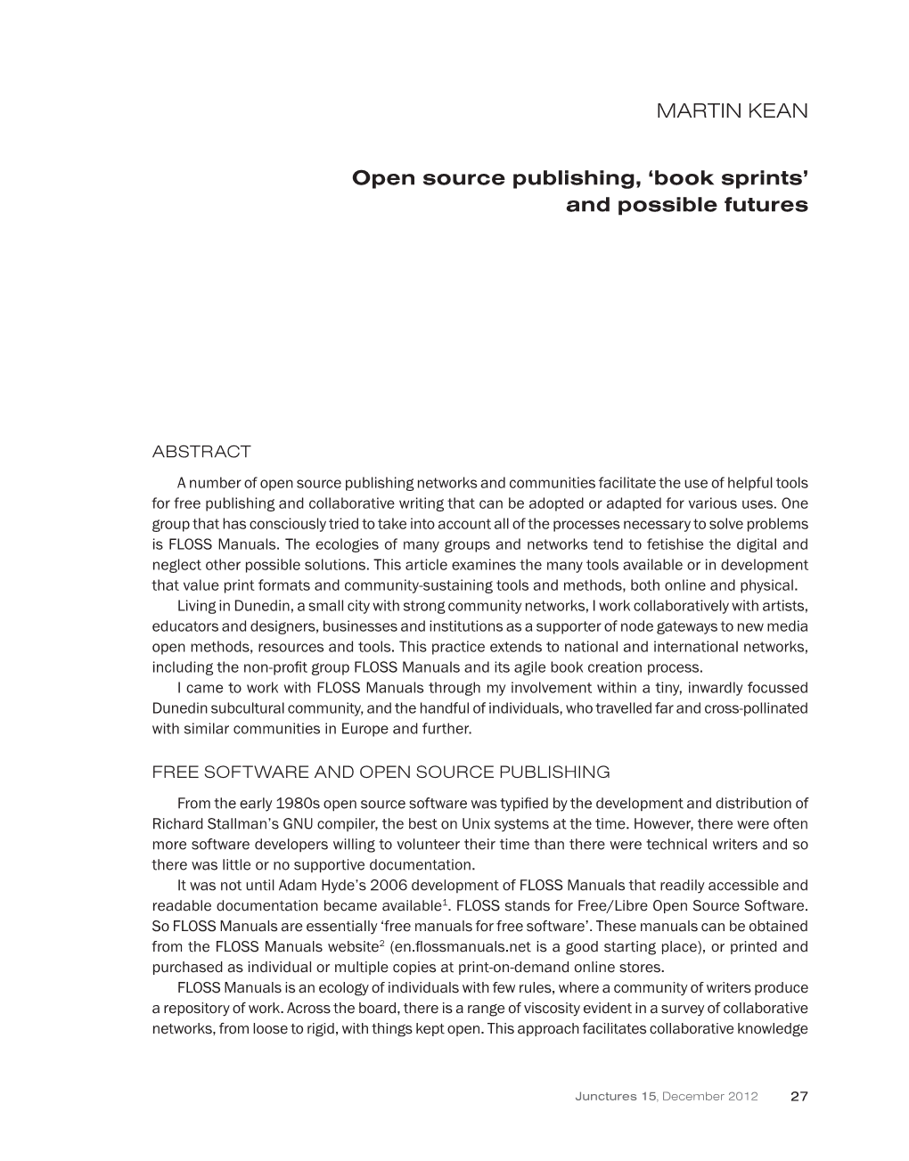 MARTIN KEAN Open Source Publishing, 'Book Sprints' And