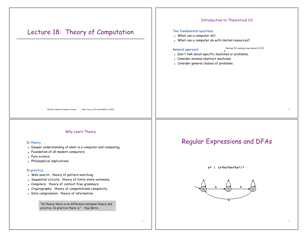 Lecture 18: Theory of Computation Regular Expressions and Dfas