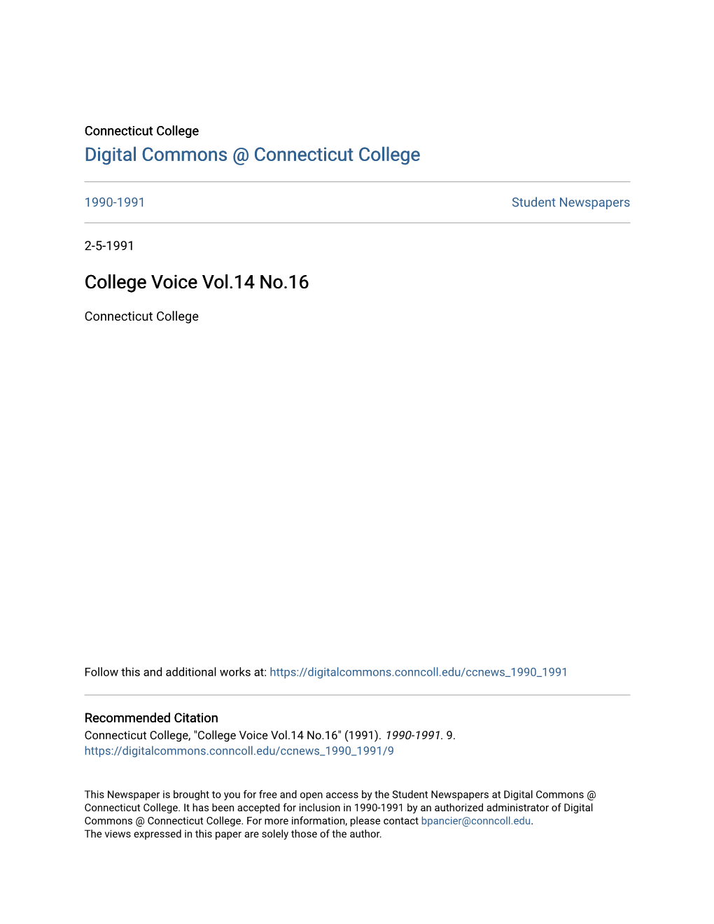 College Voice Vol.14 No.16