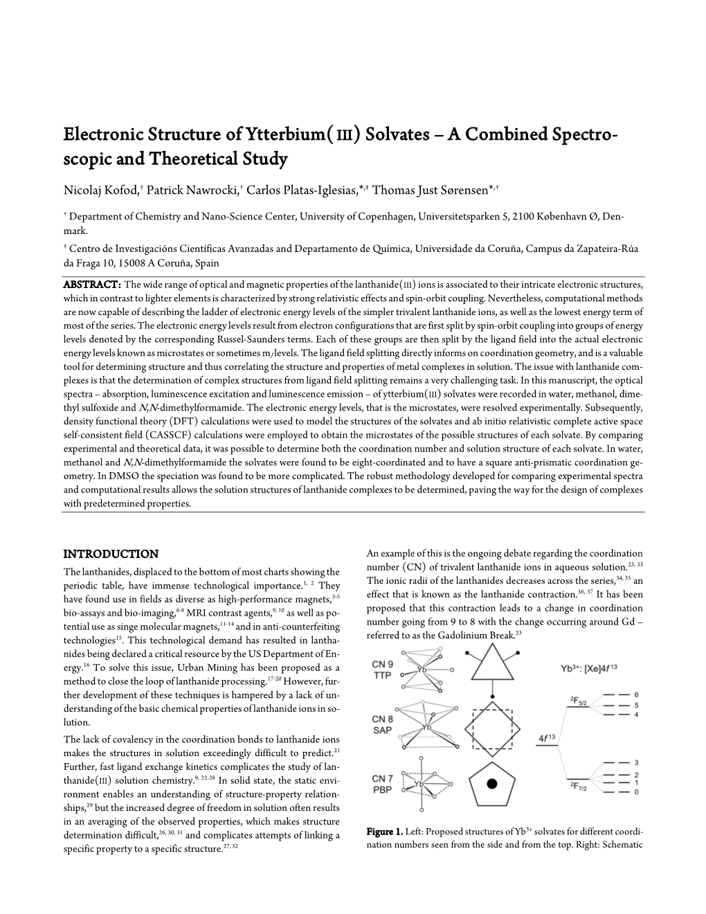 Electronic Structure of Ytterbium(III) Solvates – a Combined Spectro