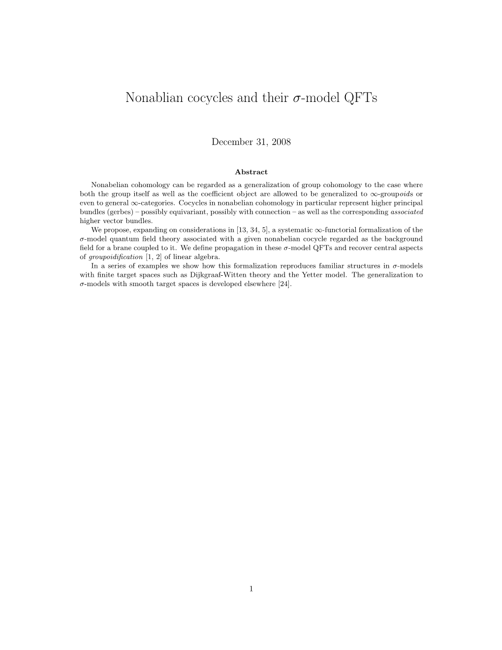 Nonablian Cocycles and Their Σ-Model Qfts