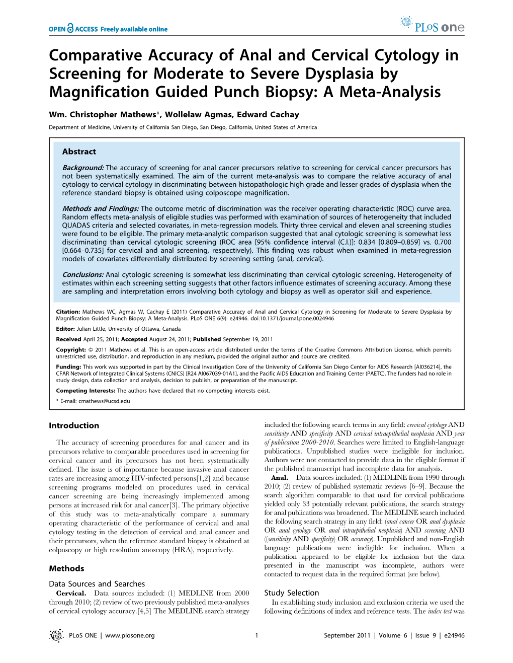 Comparative Accuracy of Anal and Cervical Cytology in Screening for Moderate to Severe Dysplasia by Magnification Guided Punch Biopsy: a Meta-Analysis