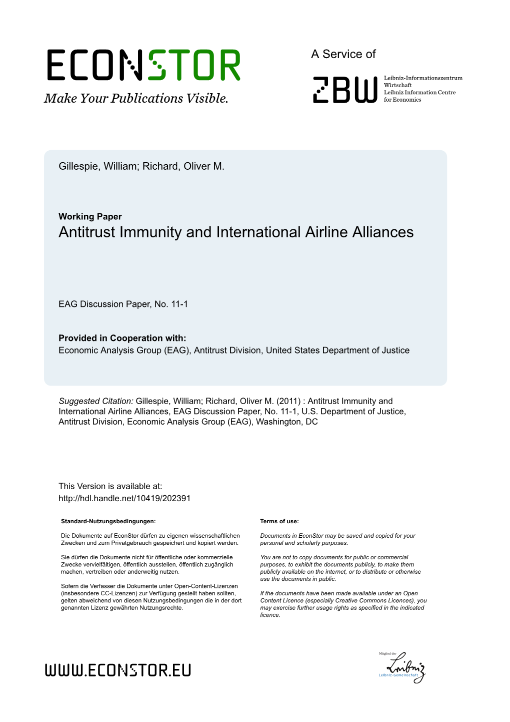 Antitrust Immunity and International Airline Alliances