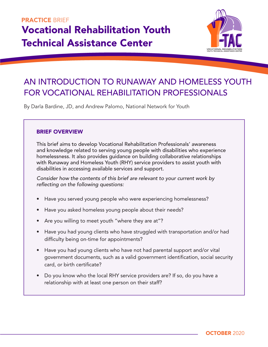 An Introduction to Runaway and Homeless Youth for Vocational Rehabilitation Professionals