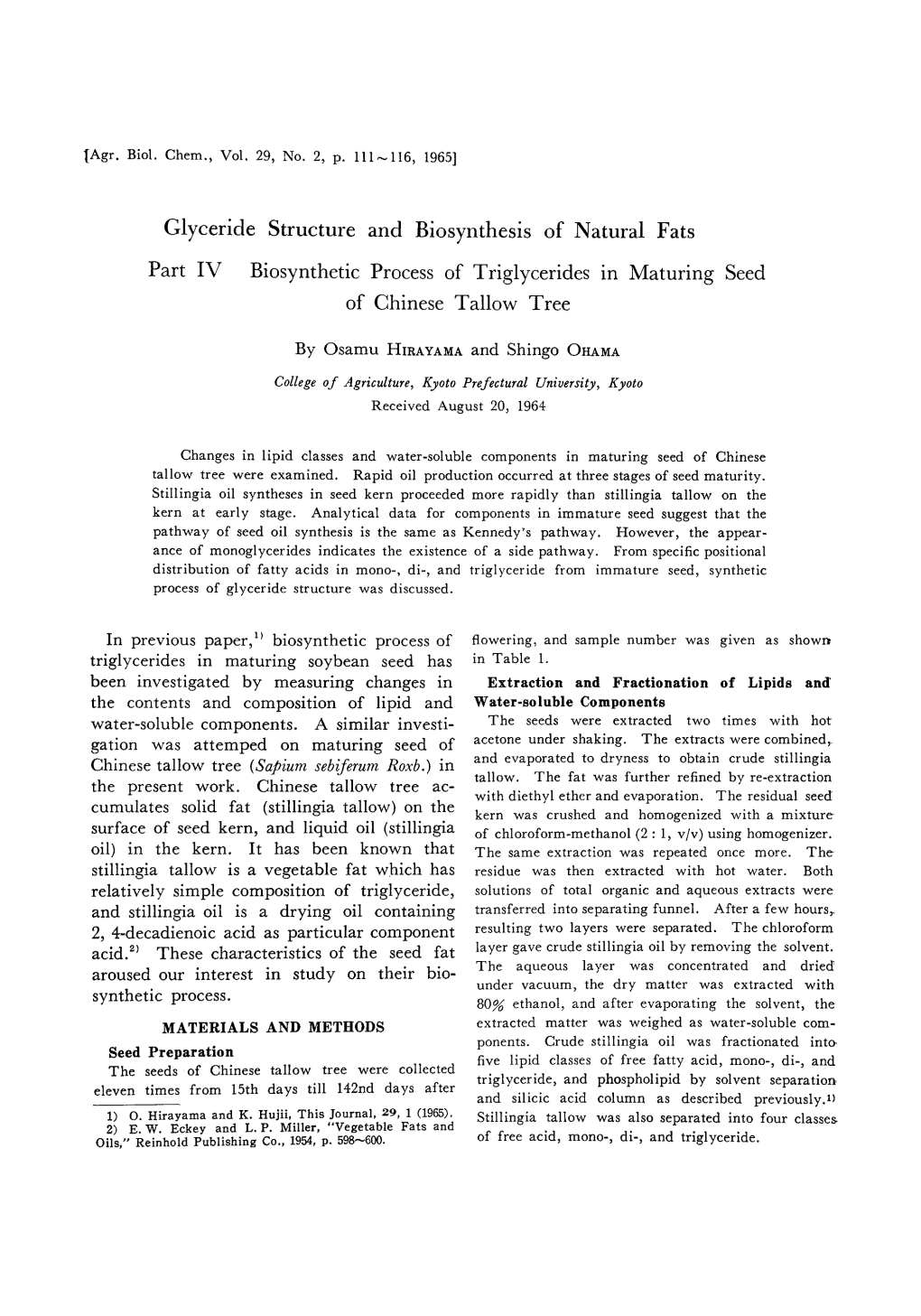 [ Agr. Biol. Chem., Vol. 29, No. 2, P. 111-116, 1965] Glyceride Structure