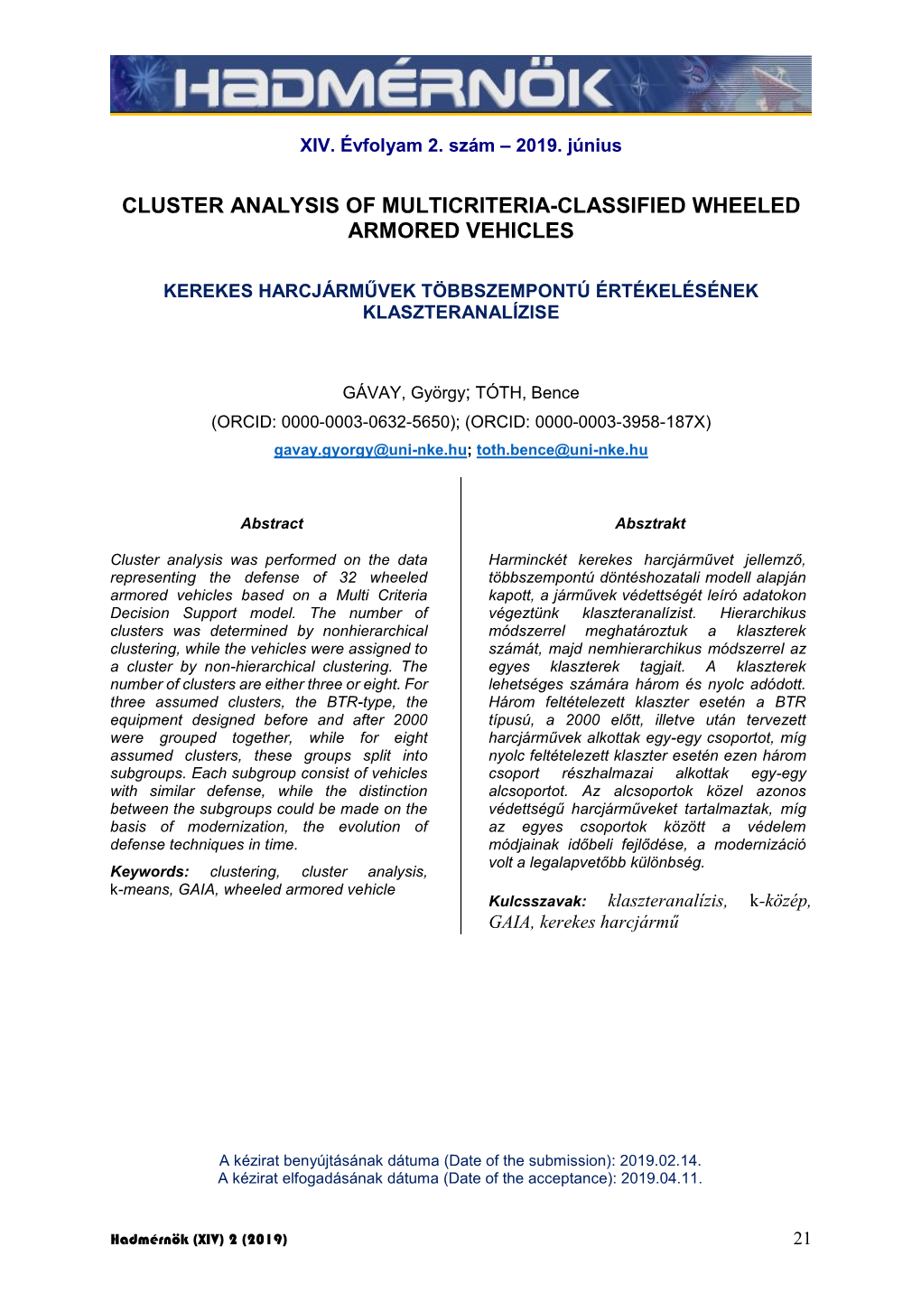 Cluster Analysis of Multicriteria-Classified Wheeled Armored Vehicles