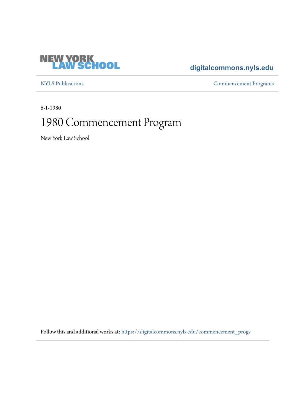 1980 Commencement Program New York Law School