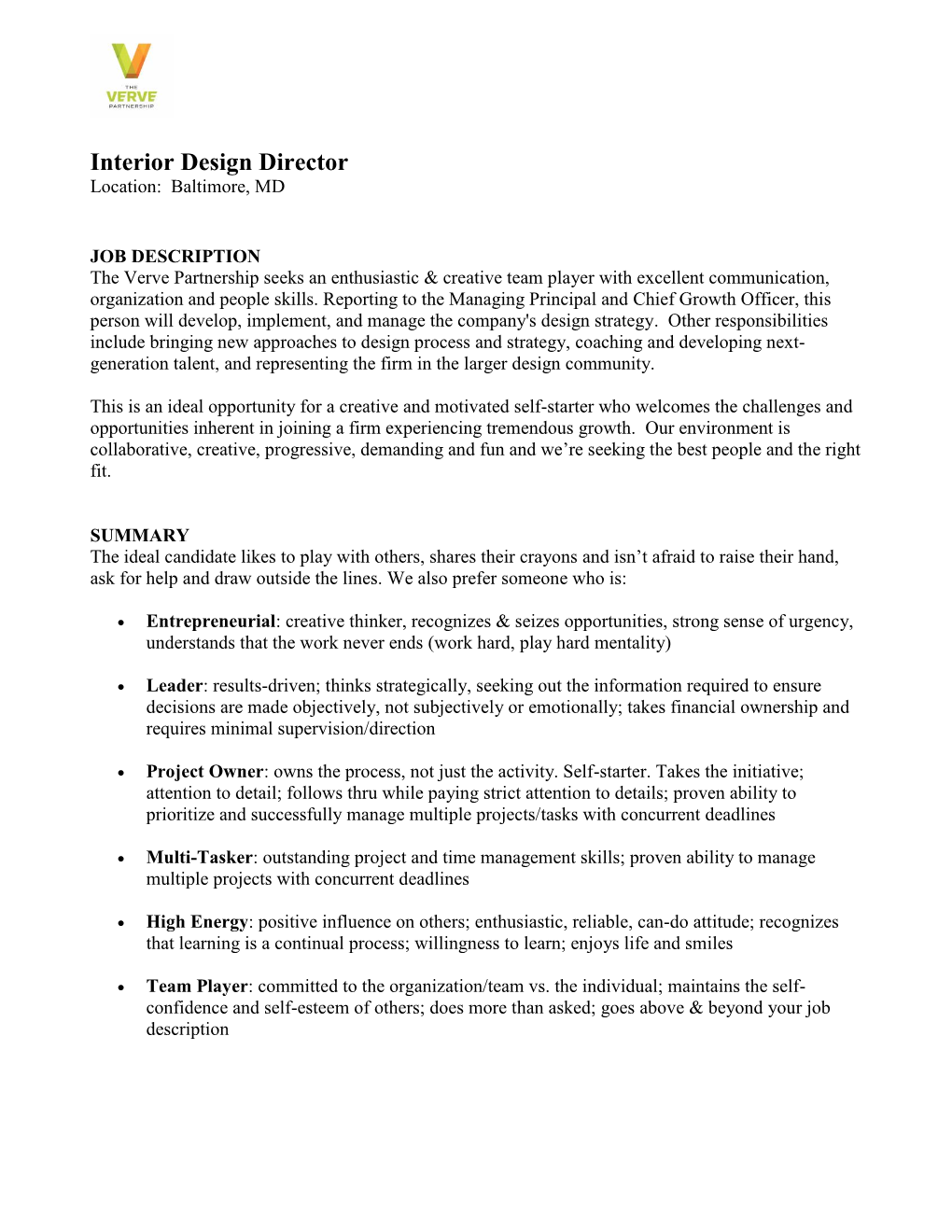 Interior Design Director Location: Baltimore, MD