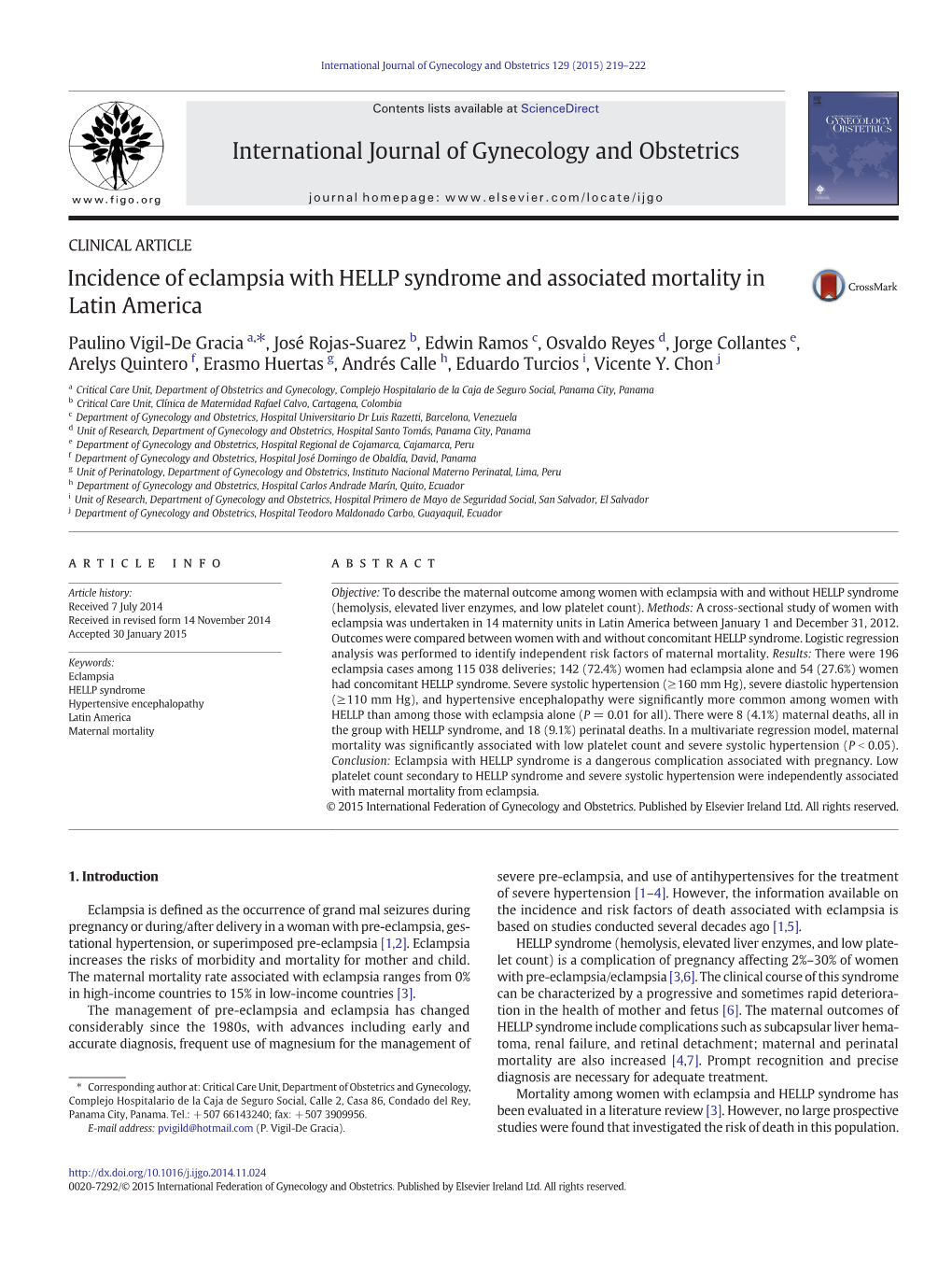 Incidence of Eclampsia with HELLP Syndrome and Associated Mortality in Latin America