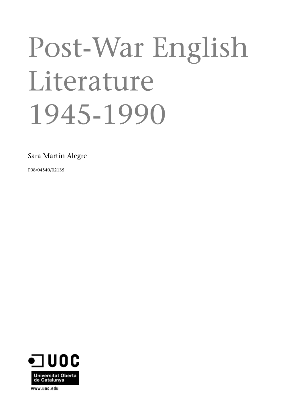 Post-War English Literature 1945-1990