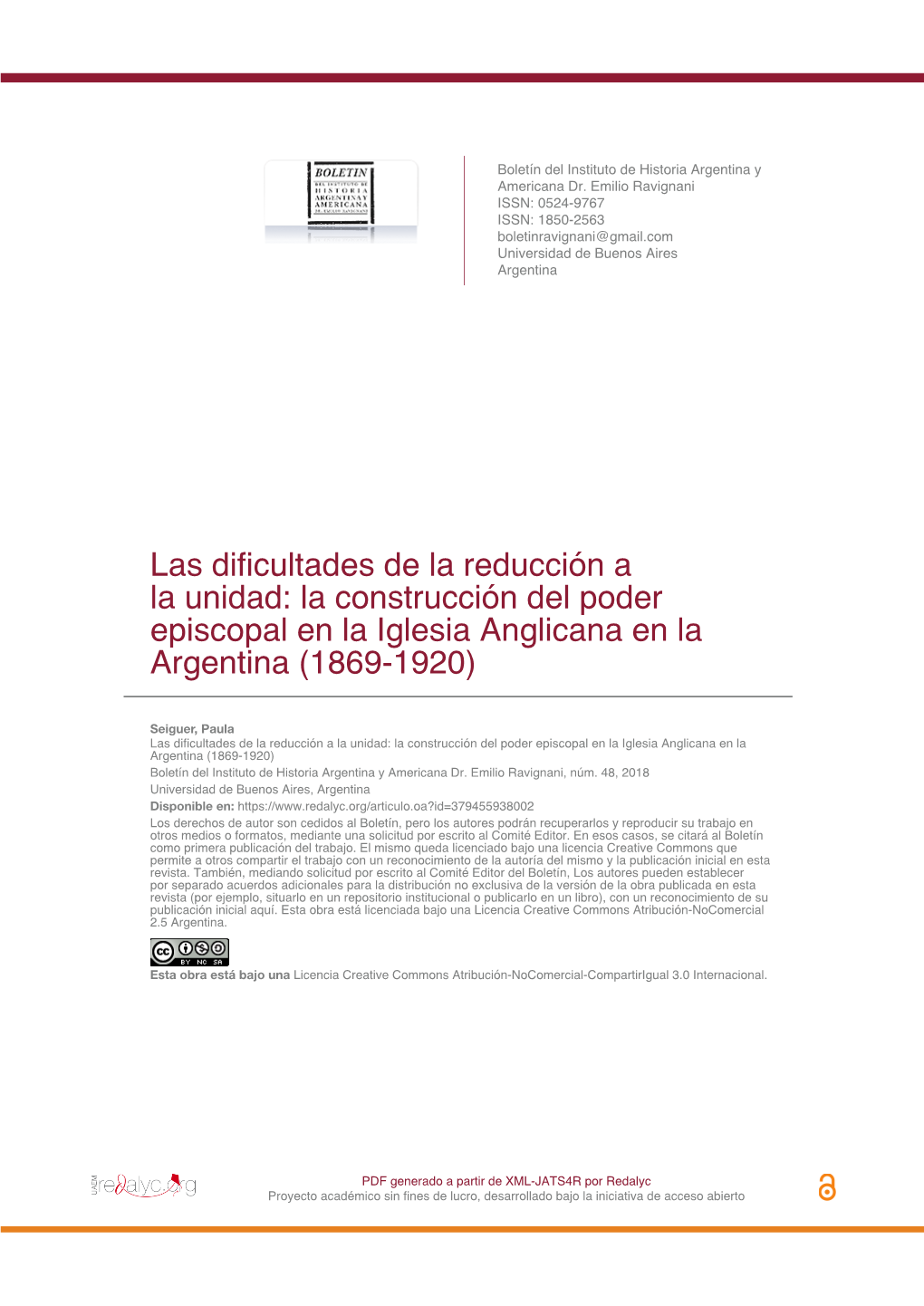 La Construcción Del Poder Episcopal En La Iglesia Anglicana En La Argentina (1869-1920)