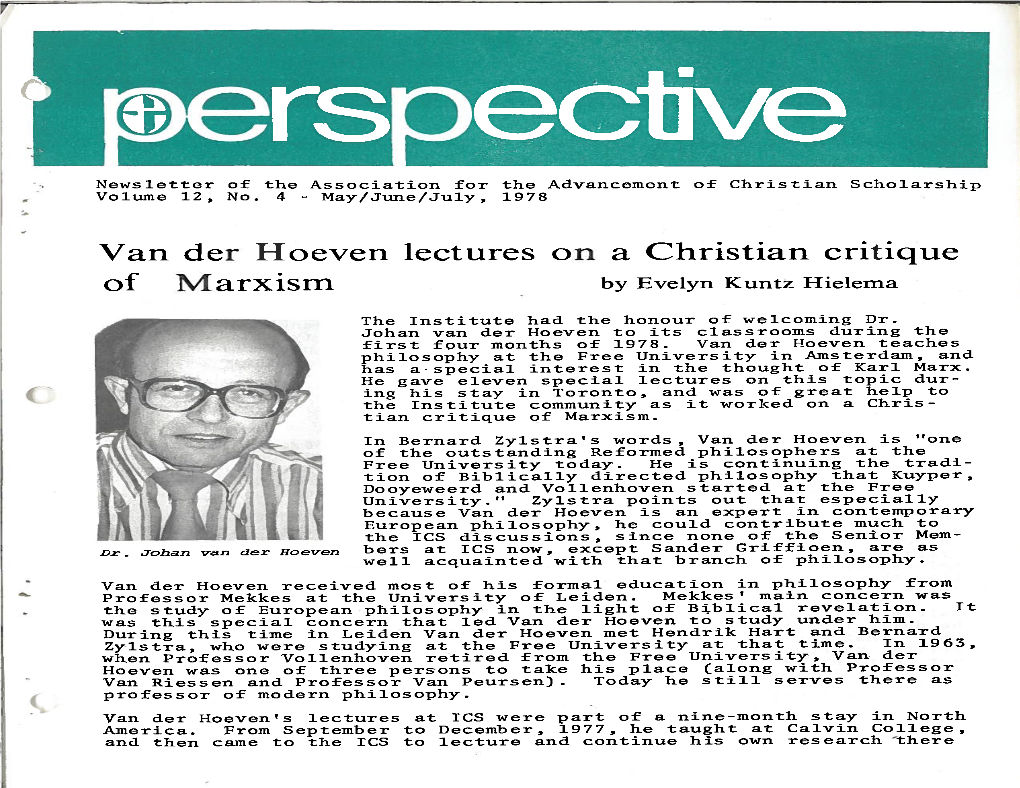 Van Der Hoeven Lectures on a Christian Critique