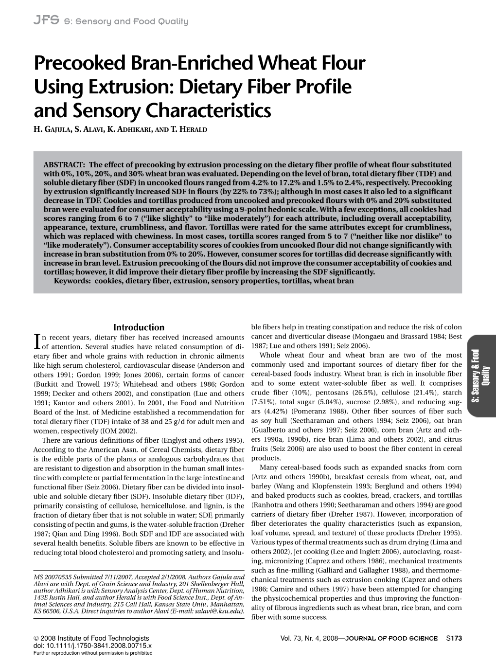 Precooked Bran-Enriched Wheat Flour Using Extrusion