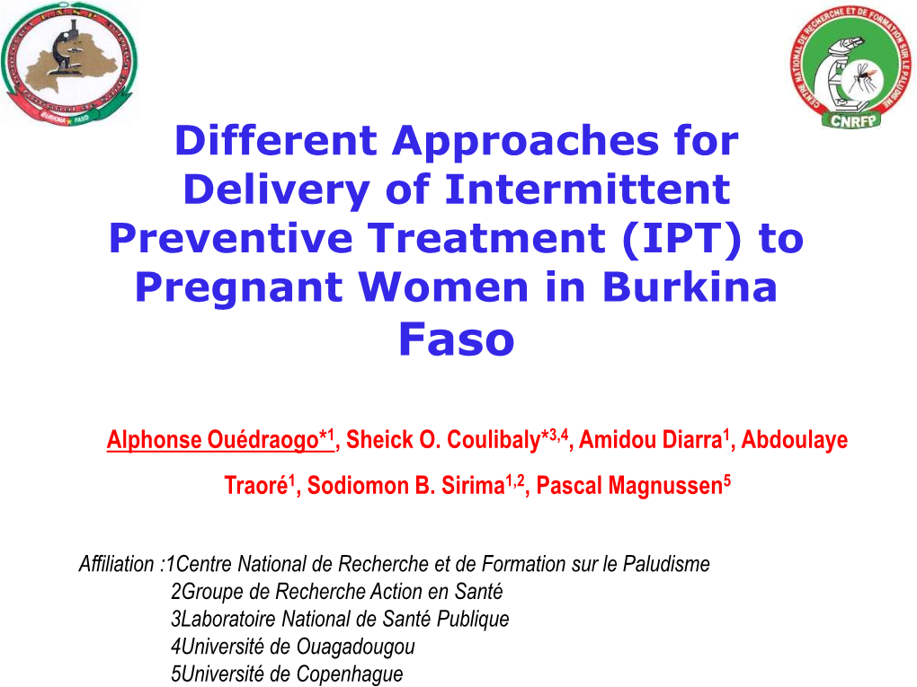 Different Approaches for Delivery of Intermittent Preventive Treatment (IPT) to Pregnant Women in Burkina Faso