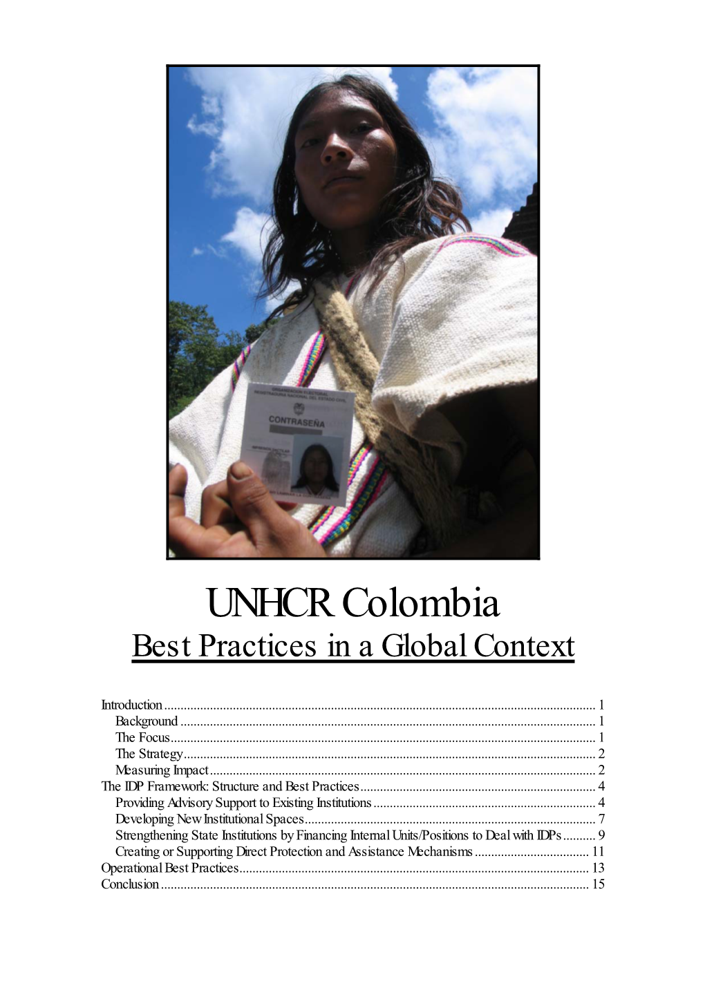 UNHCR Colombia Best Practices in a Global Context