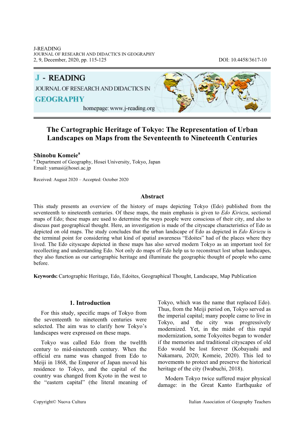 The Cartographic Heritage of Tokyo: the Representation of Urban Landscapes on Maps from the Seventeenth to Nineteenth Centuries