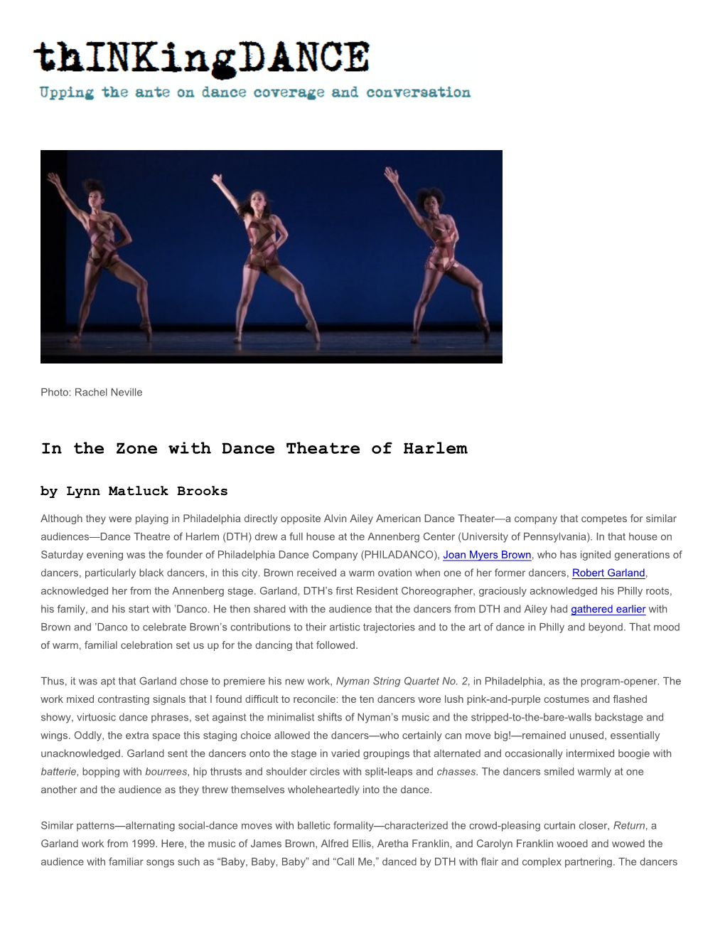 In the Zone with Dance Theatre of Harlem by Lynn Matluck Brooks