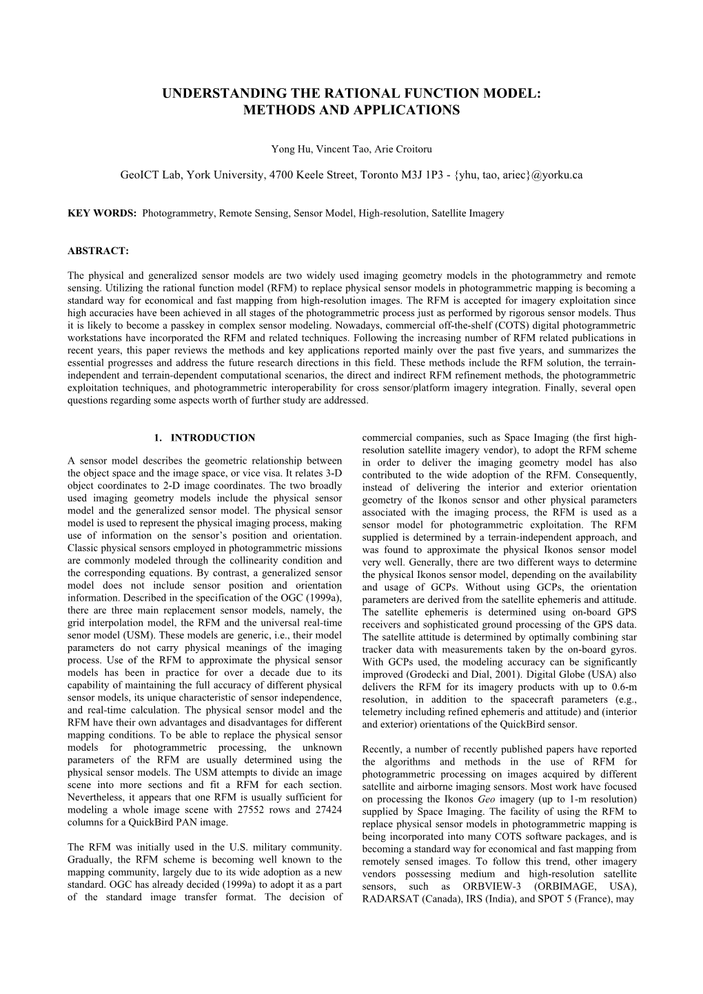 Understanding the Rational Function Model: Methods and Applications