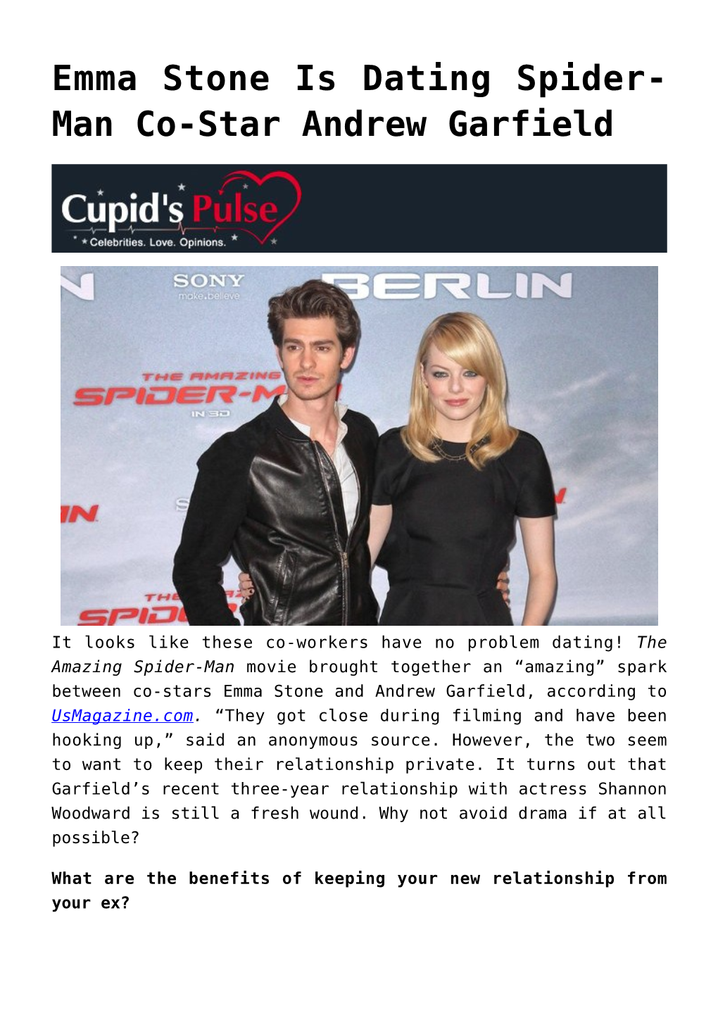 Emma Stone Is Dating Spider-Man Co-Star Andrew Garfield