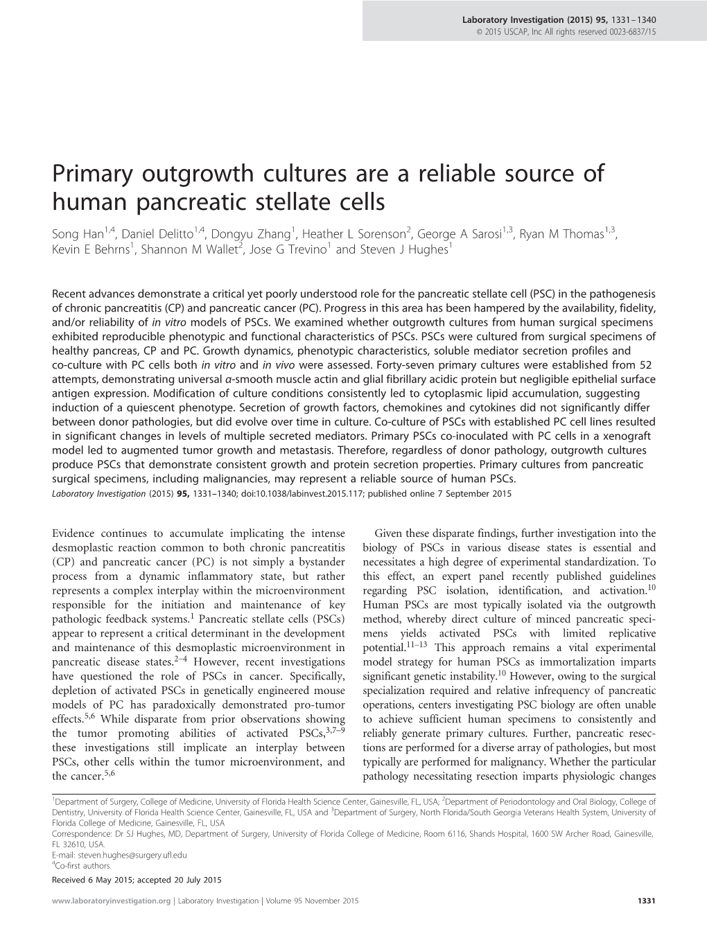 Primary Outgrowth Cultures Are a Reliable Source of Human Pancreatic