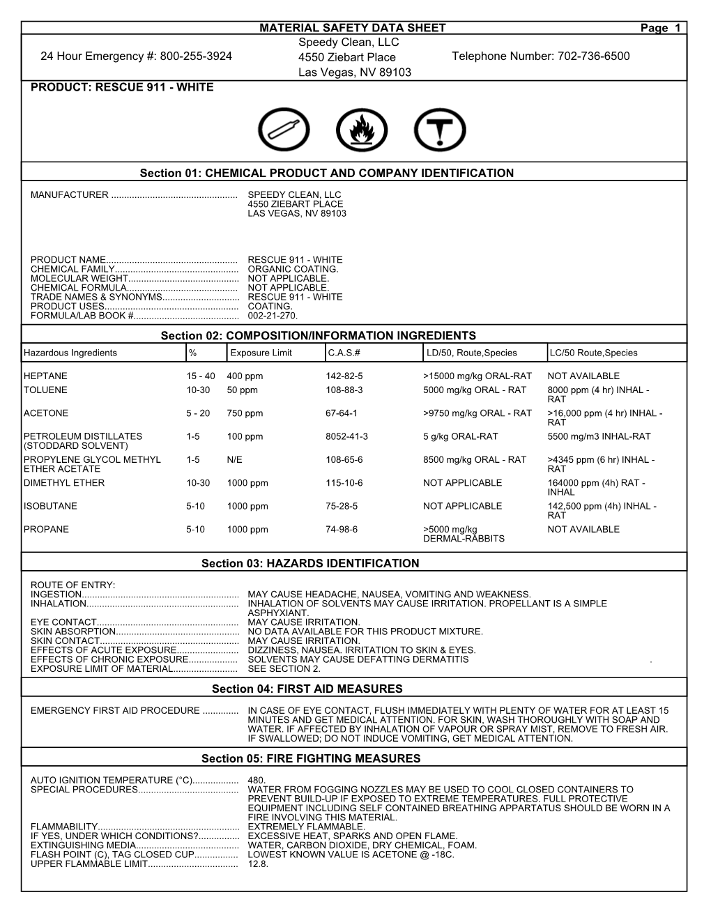 Material Safety Data Sheet