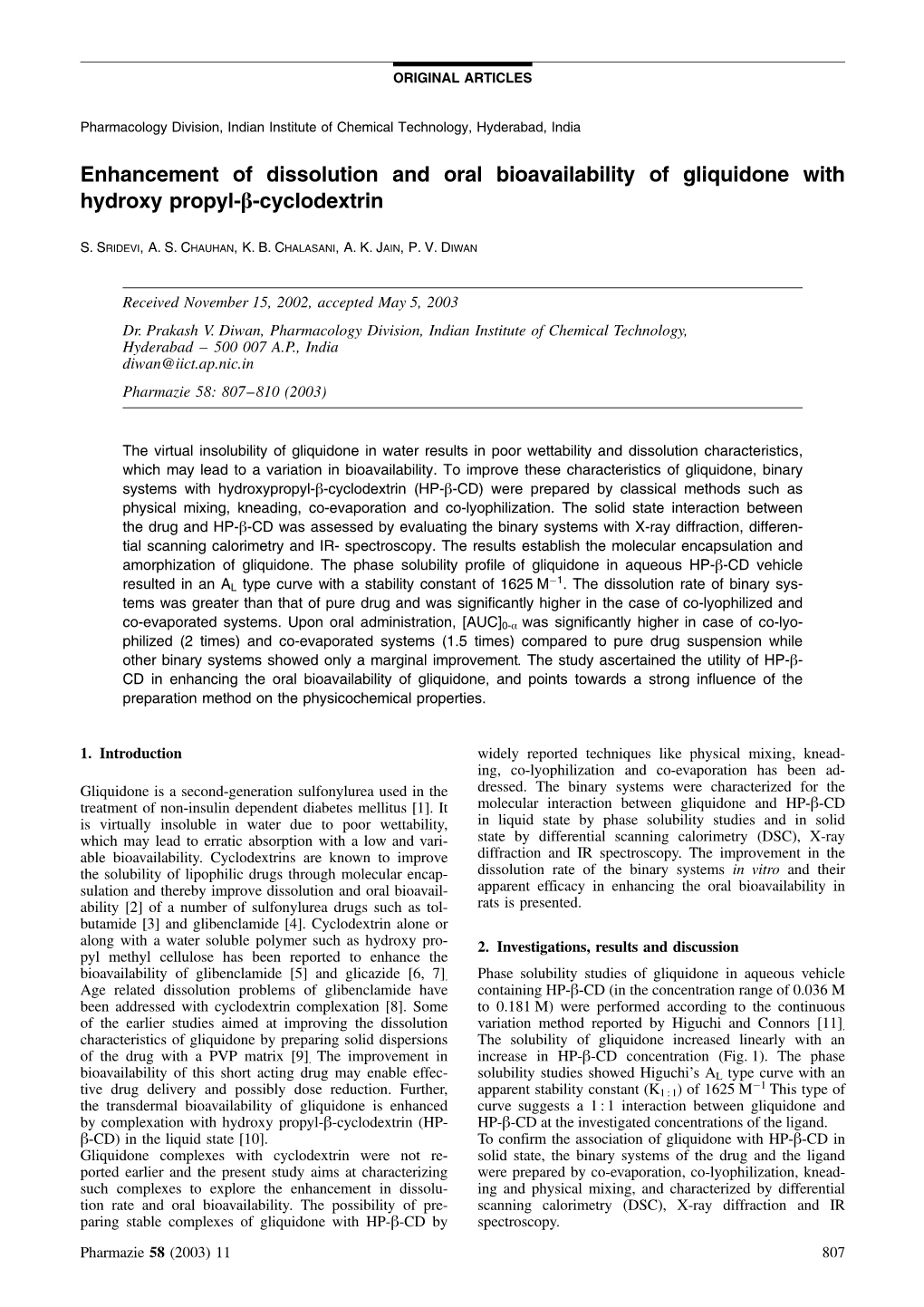 Enhancement of Dissolution and Oral Bioavailability of Gliquidone with Hydroxy Propyl-Β-Cyclodextrin