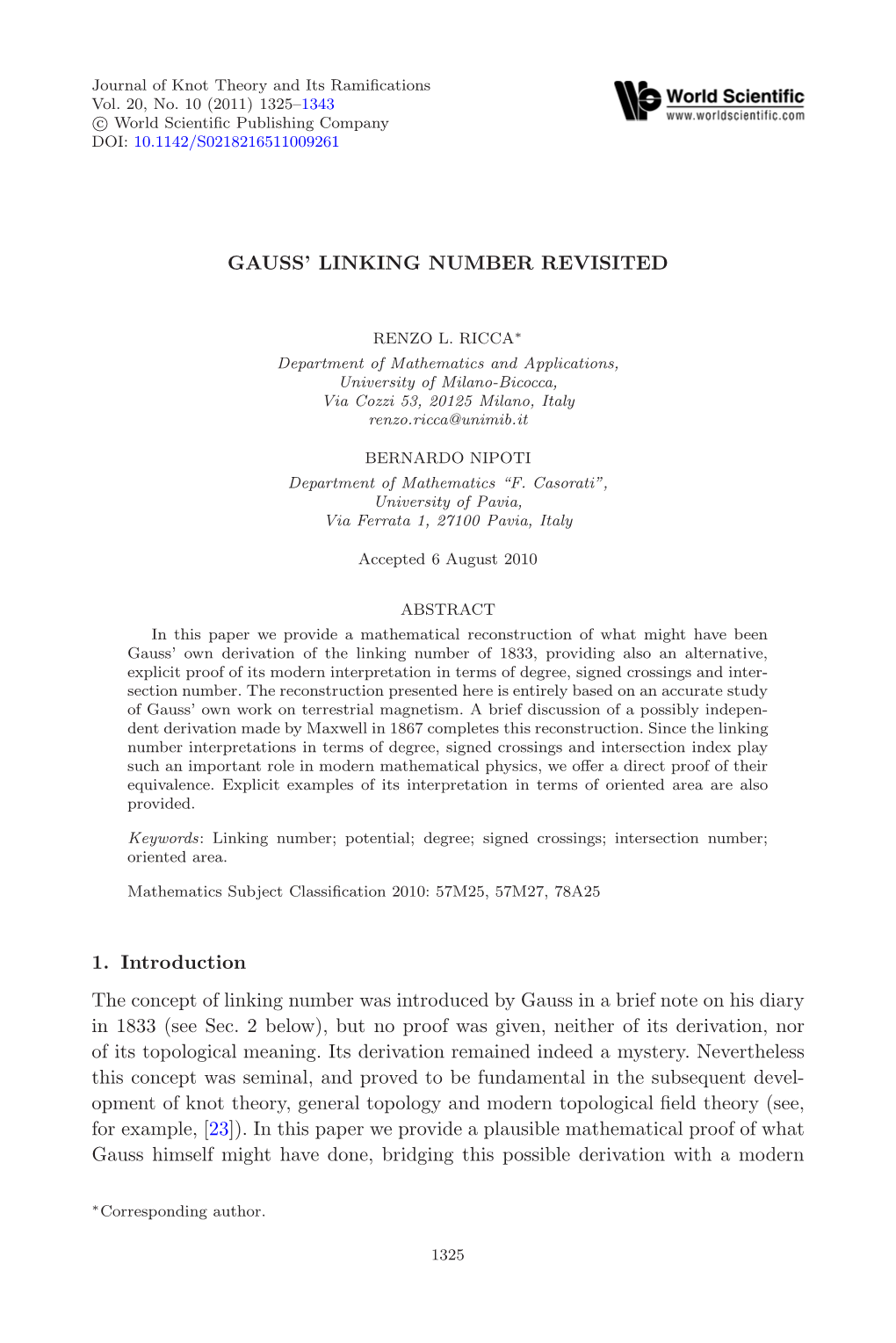 Gauss' Linking Number Revisited