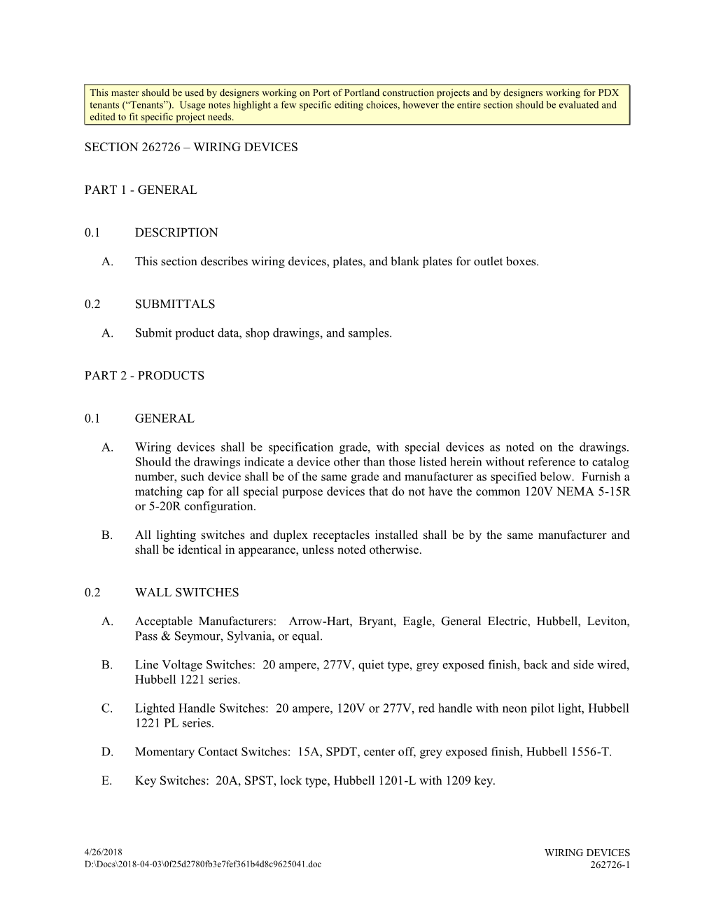 Section 262726 - Wiring Devices