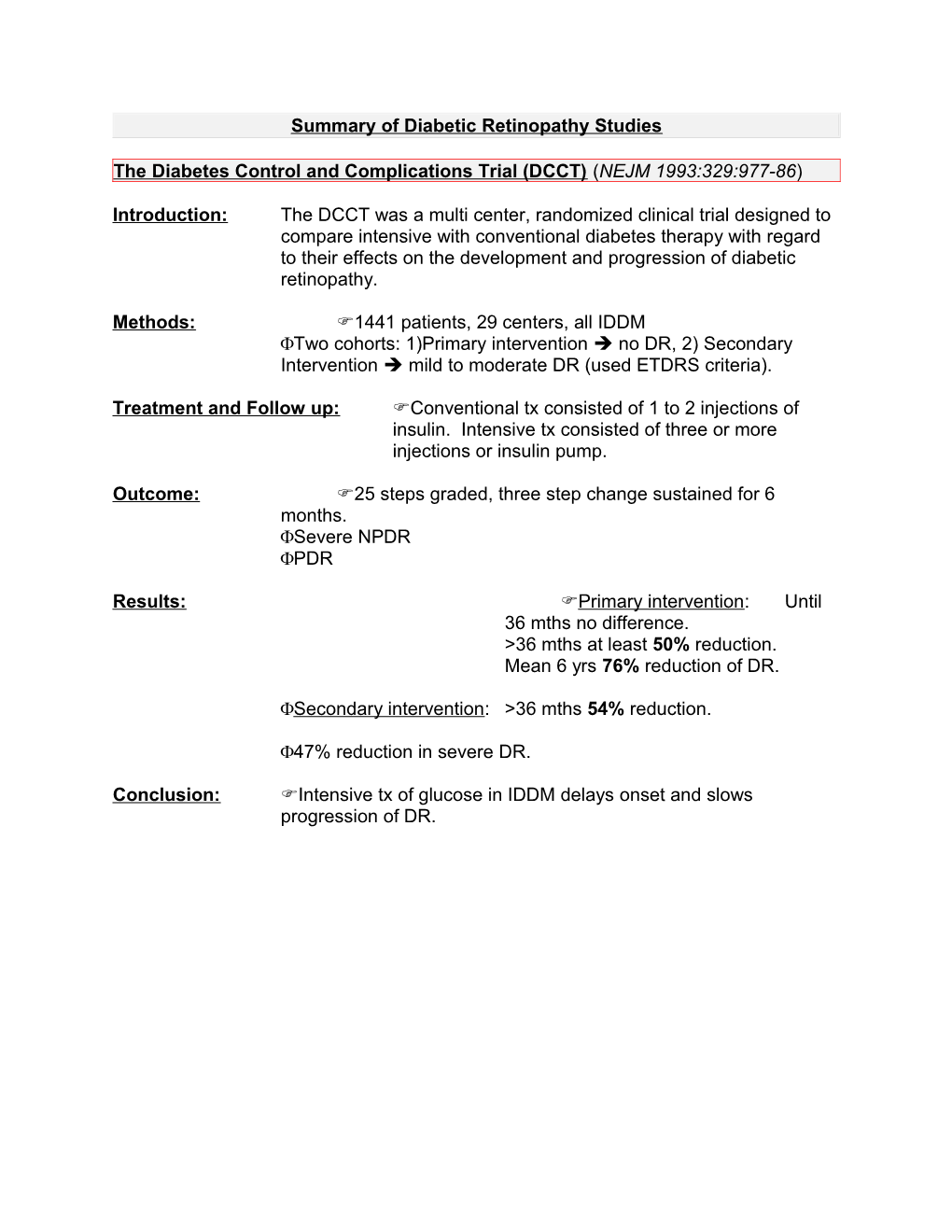 Summary of Diabetic Retinopathy Studies