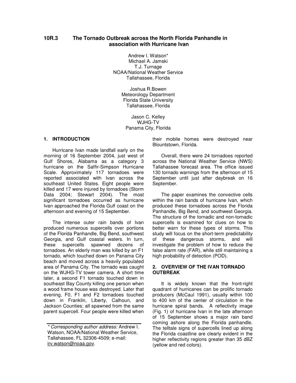 10R.3 the Tornado Outbreak Across the North Florida Panhandle in Association with Hurricane Ivan