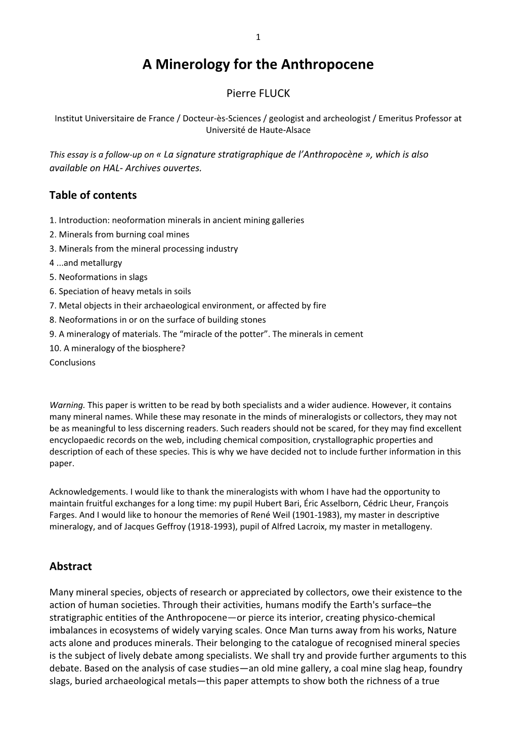 A Mineralogy of Anthropocene E