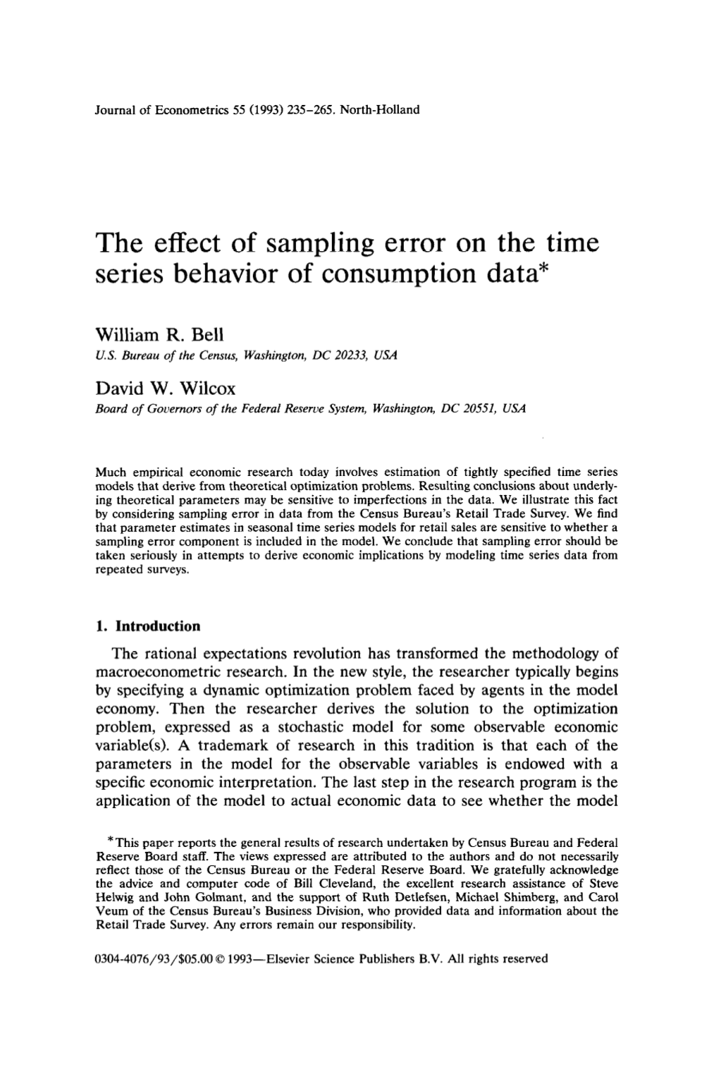 The Effect of Sampling Error on the Time Series Behavior of Consumption Data*