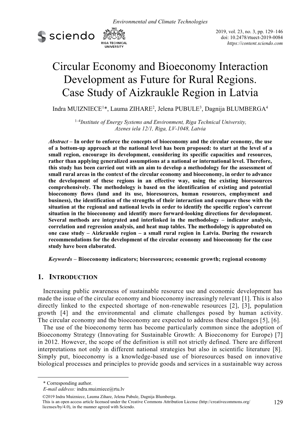 Circular Economy and Bioeconomy Interaction Development As Future for Rural Regions. Case Study of Aizkraukle Region in Latvia