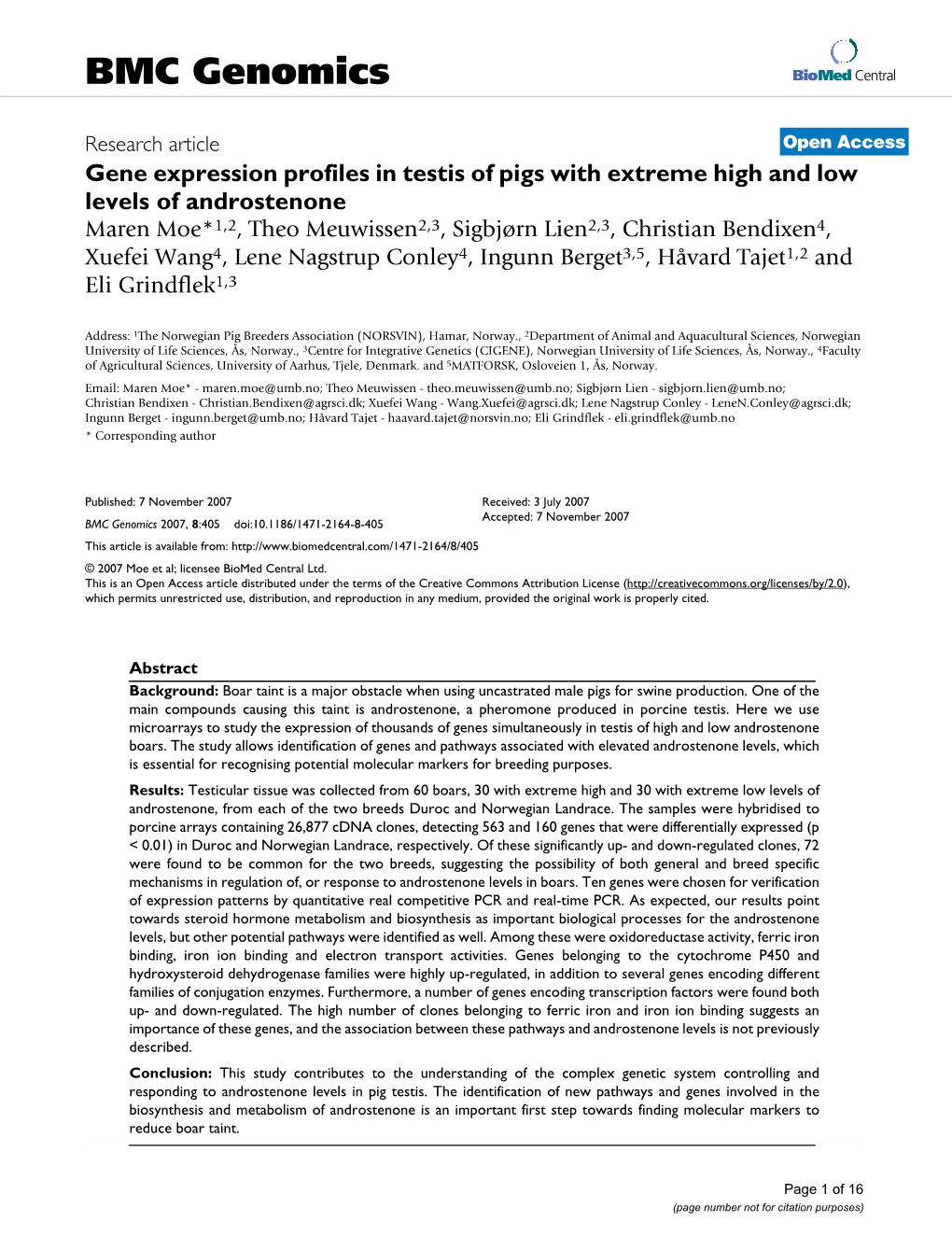 Gene Expression Profiles in Testis of Pigs with Extreme High and Low