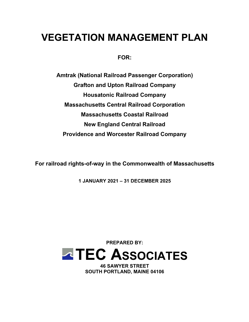 Tec Associates 46 Sawyer Street South Portland, Maine 04106 Table of Contents