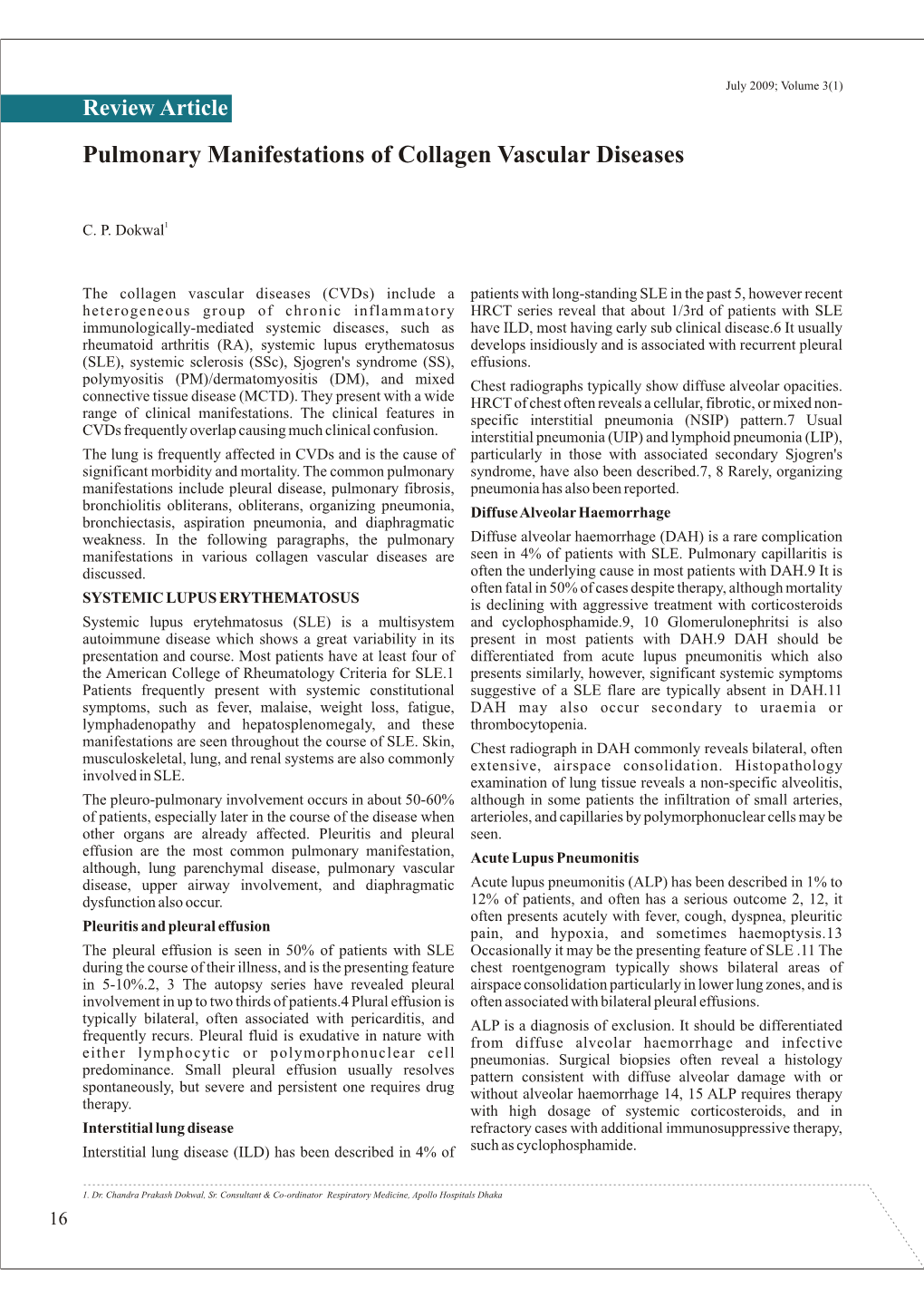 Pulmonary Manifestations of Collagen Vascular Diseases