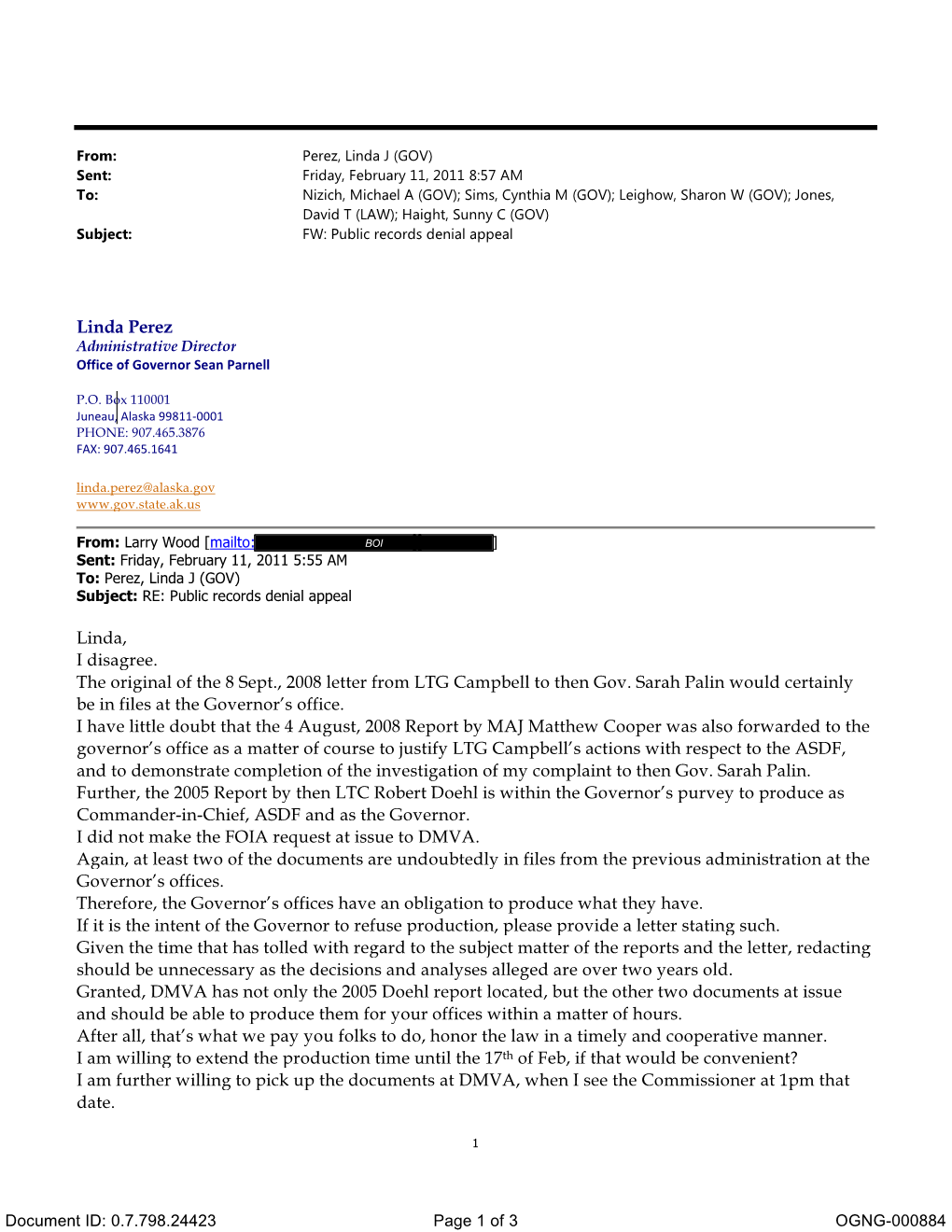 Linda Perez Linda, I Disagree. the Original of the 8 Sept., 2008 Letter